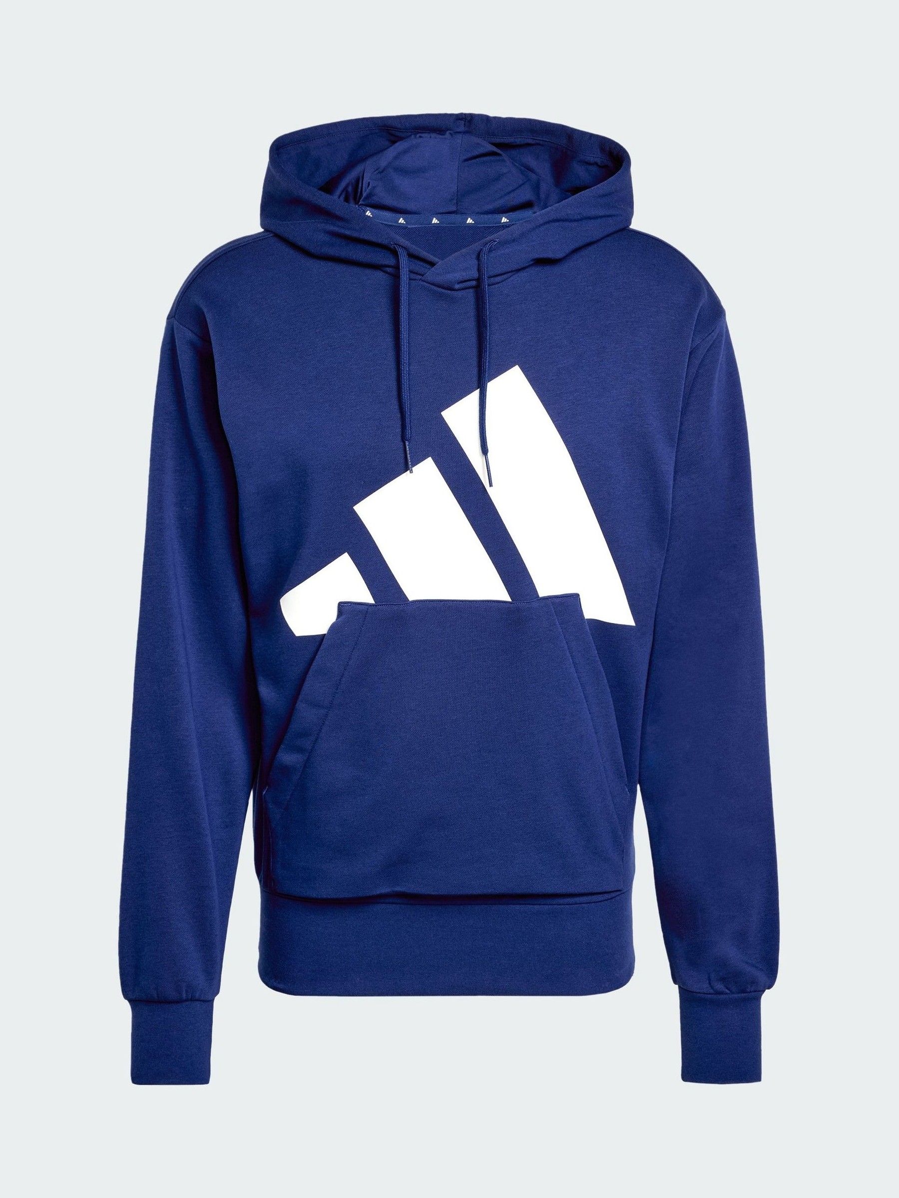 Adidas Uomo Blu Felpa Con Cappuccio In Spugna Francese Con Logo Grande Essentials - Immagine 1