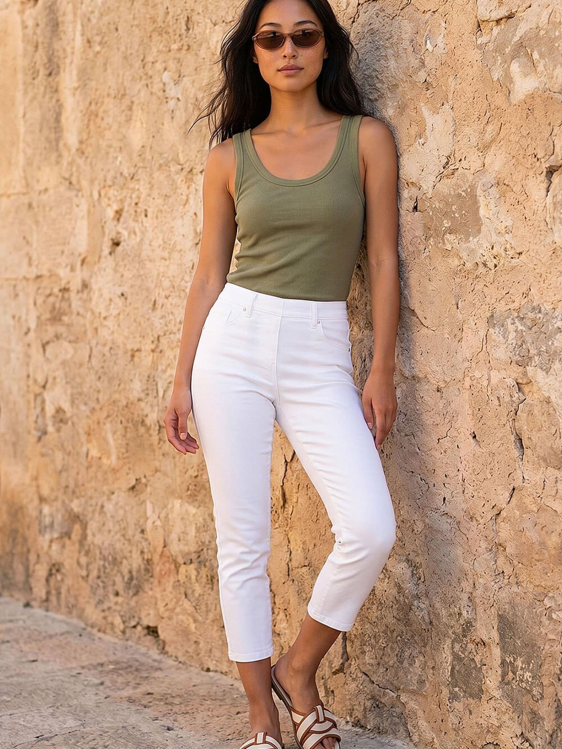 Roman White Petite Stretch Crop Denim Leggings