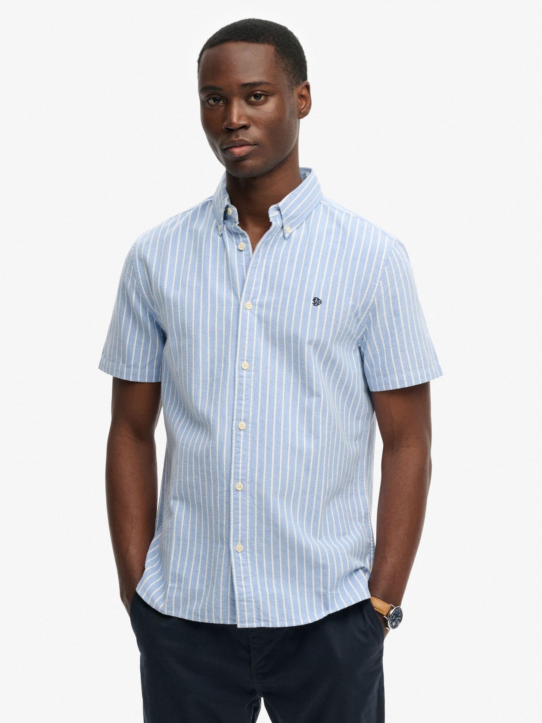 Superdry Herren Blau – Kurzärmliges Oxford-Hemd In Gestreiftem Broker - Bild 3