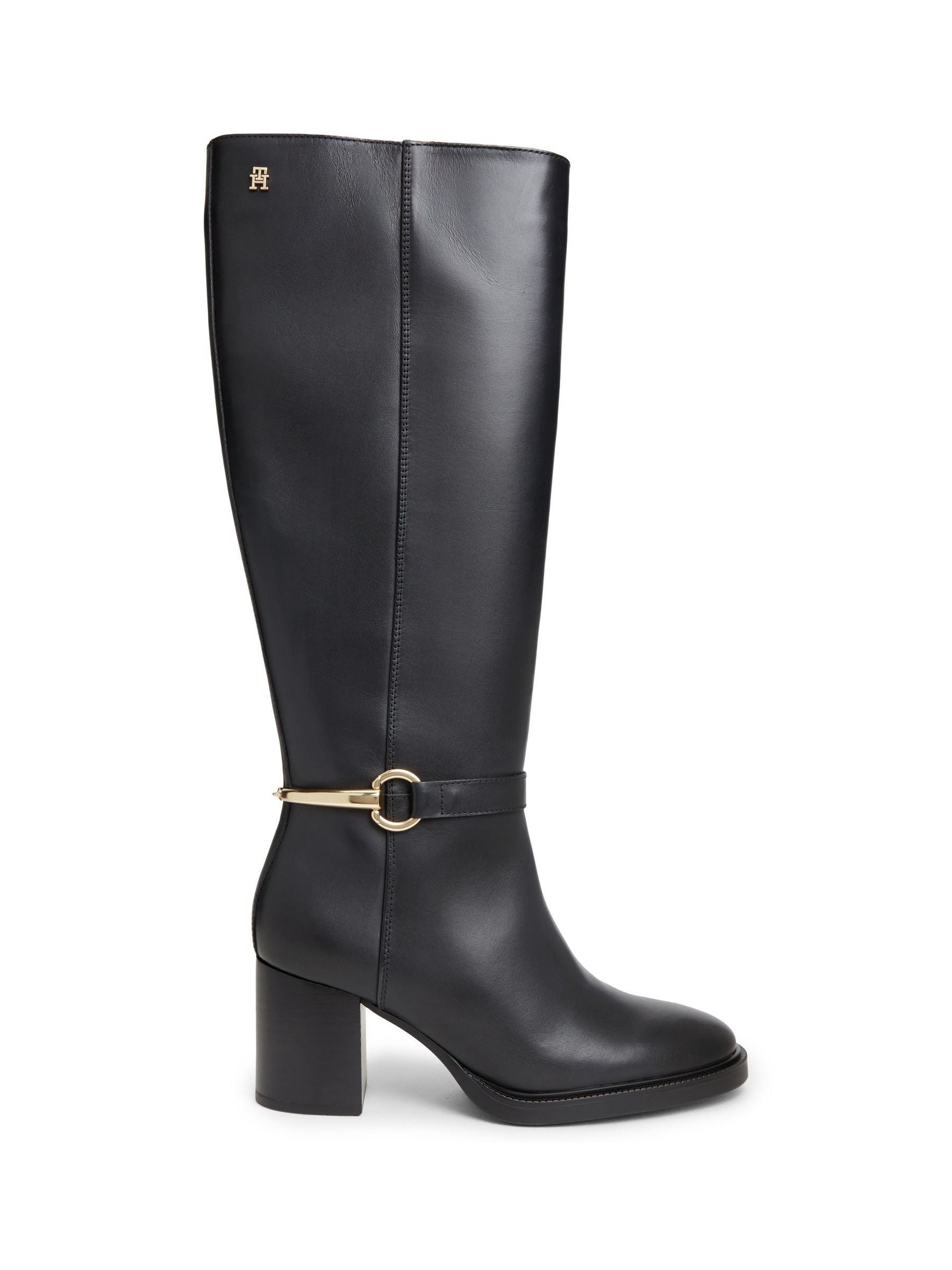 Tommy Hilfiger Mujer Negro Leather Block Heel Riding Boots
