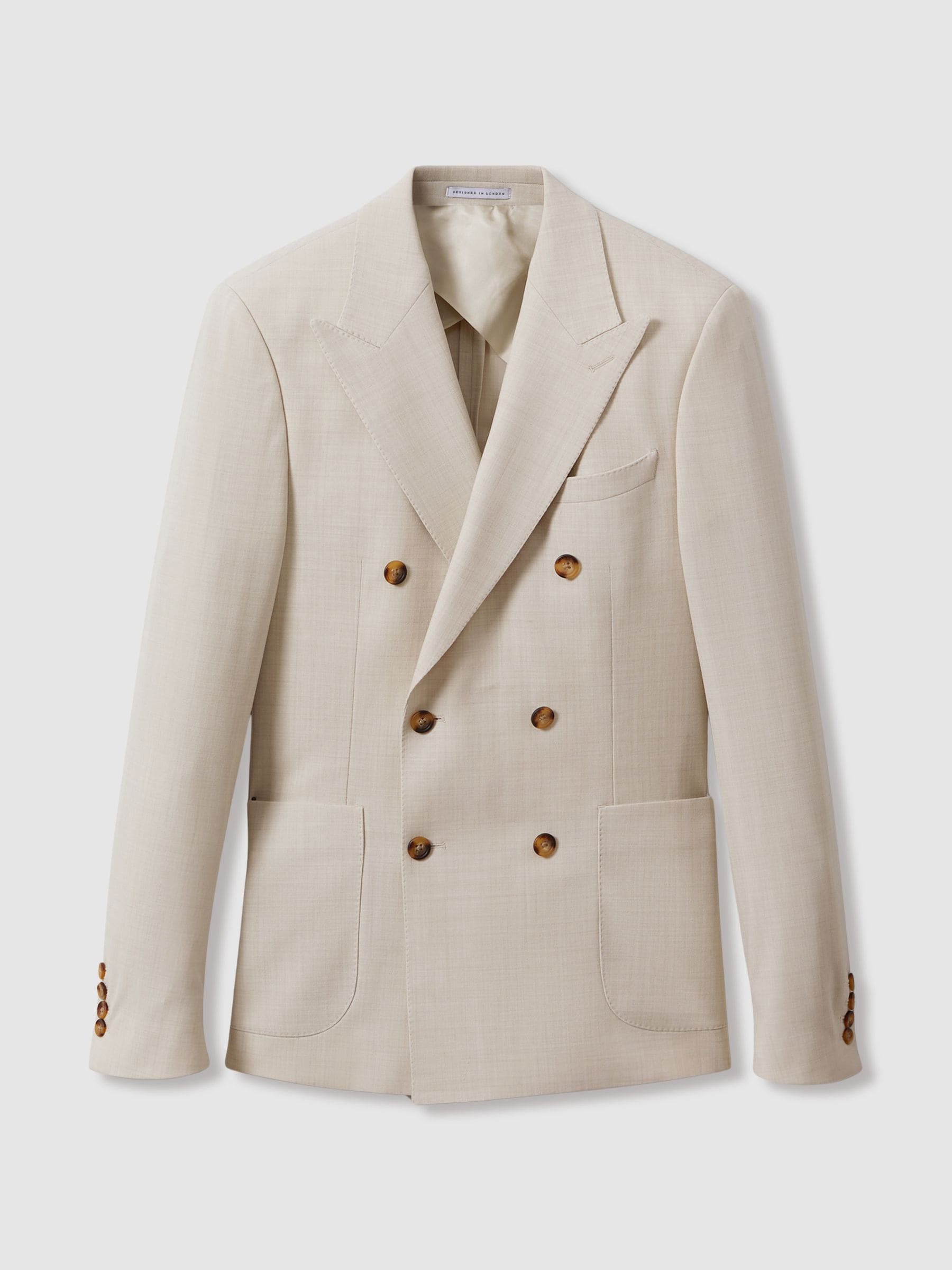 Reiss Stone Belmont Tailored Fit Double-Breasted Textured Suit Blazer Tailored-Fit With Wool