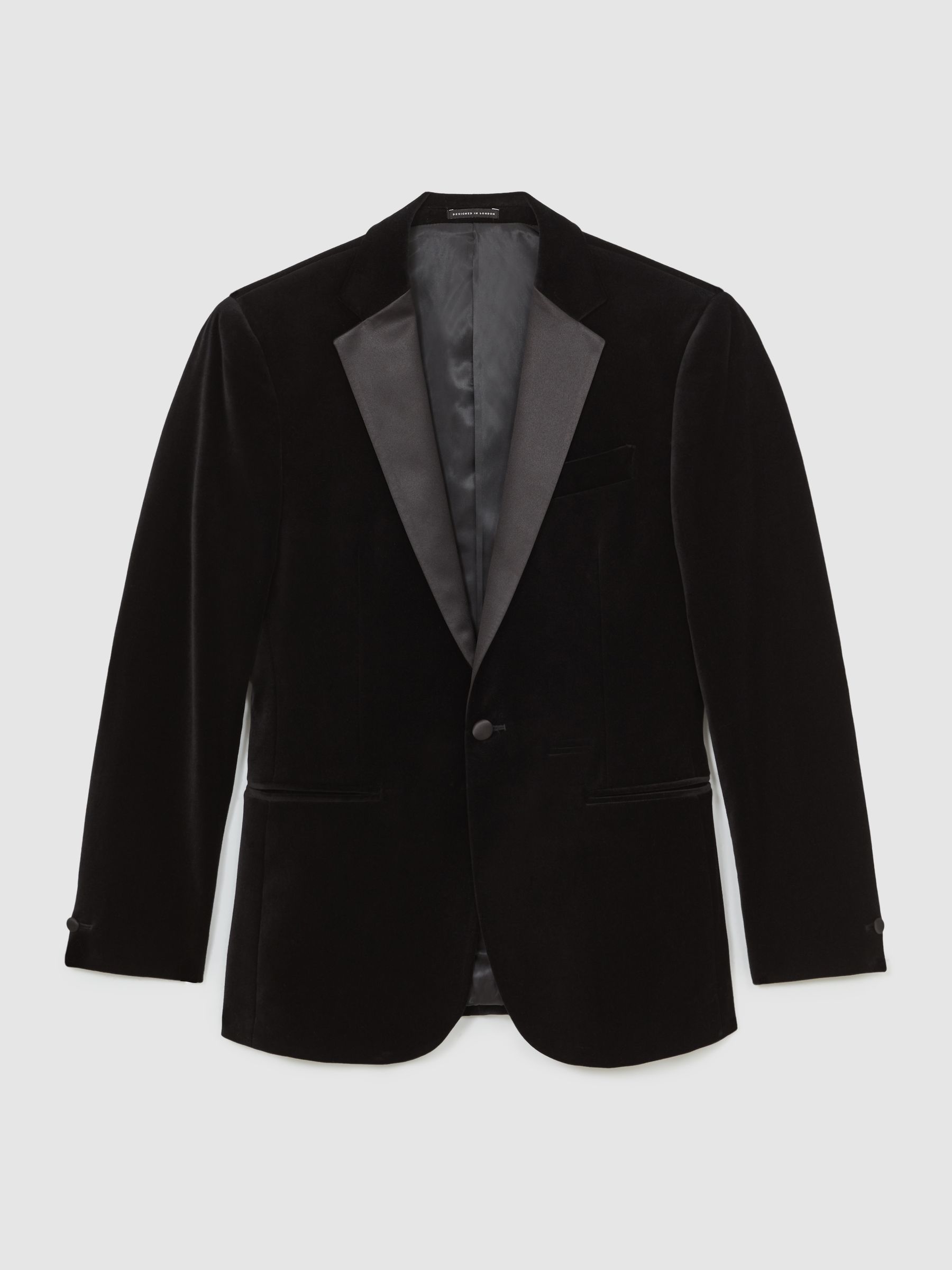 Reiss Black Ace Classic Fit Velvet Single-Breasted Blazer