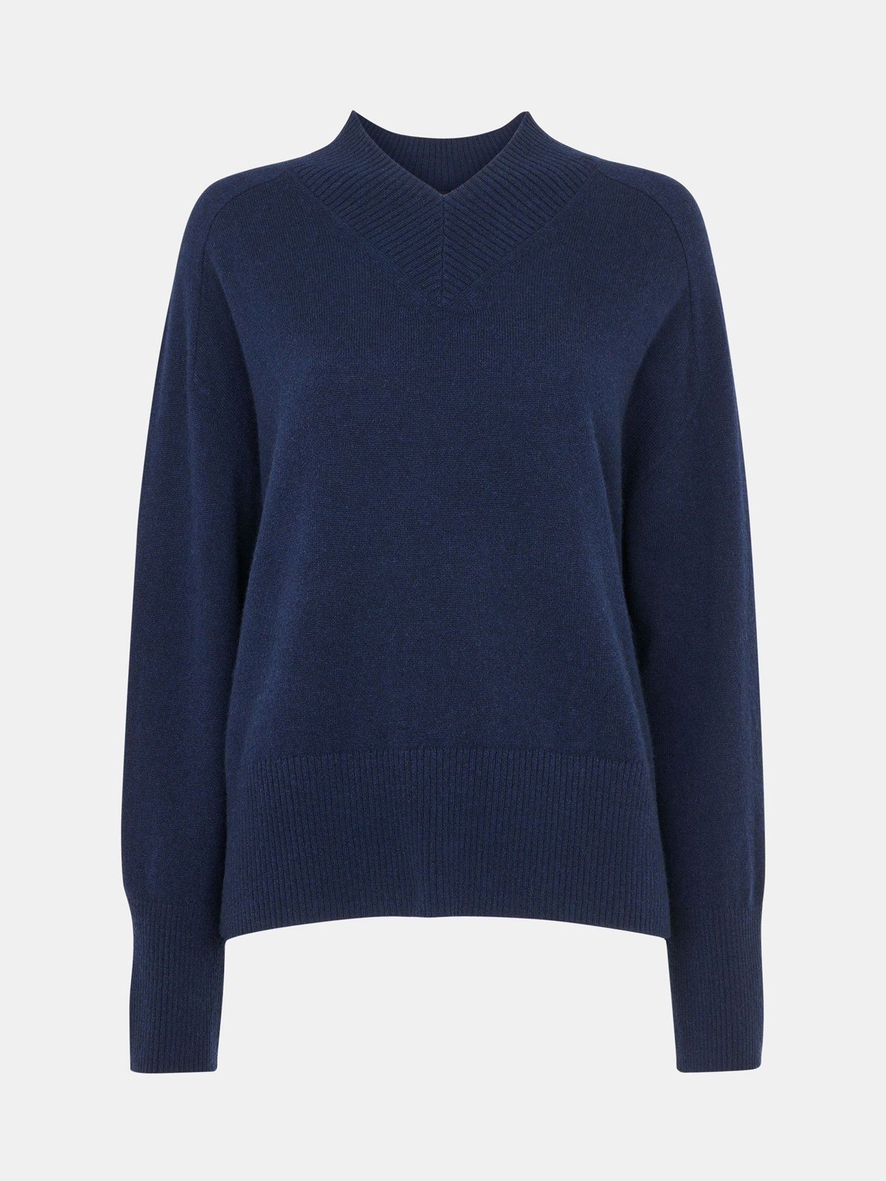 Whistles Blue Blue Cashmere V-Neck Knit Jumper