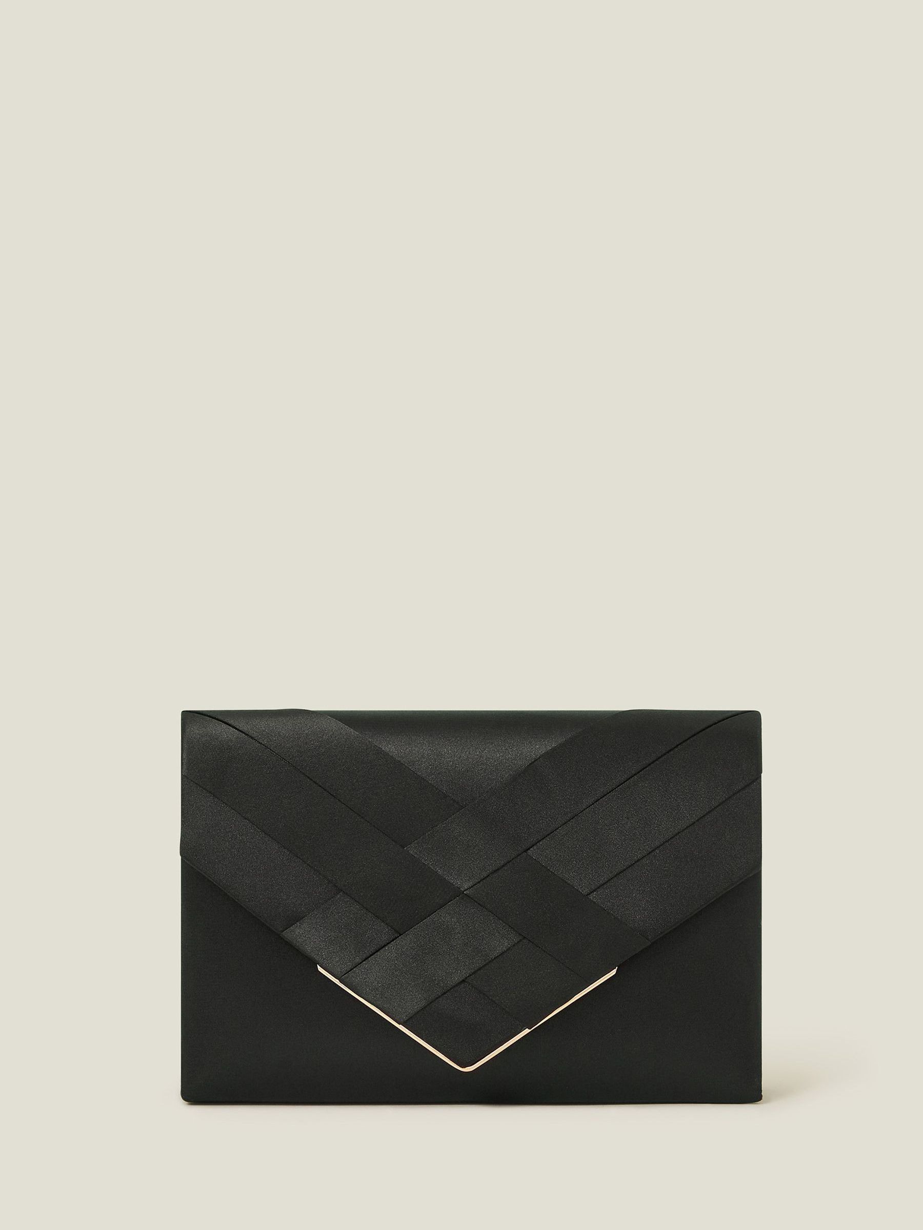 Next - Accessorize Black Woven Satin Envelope Clutch Bag