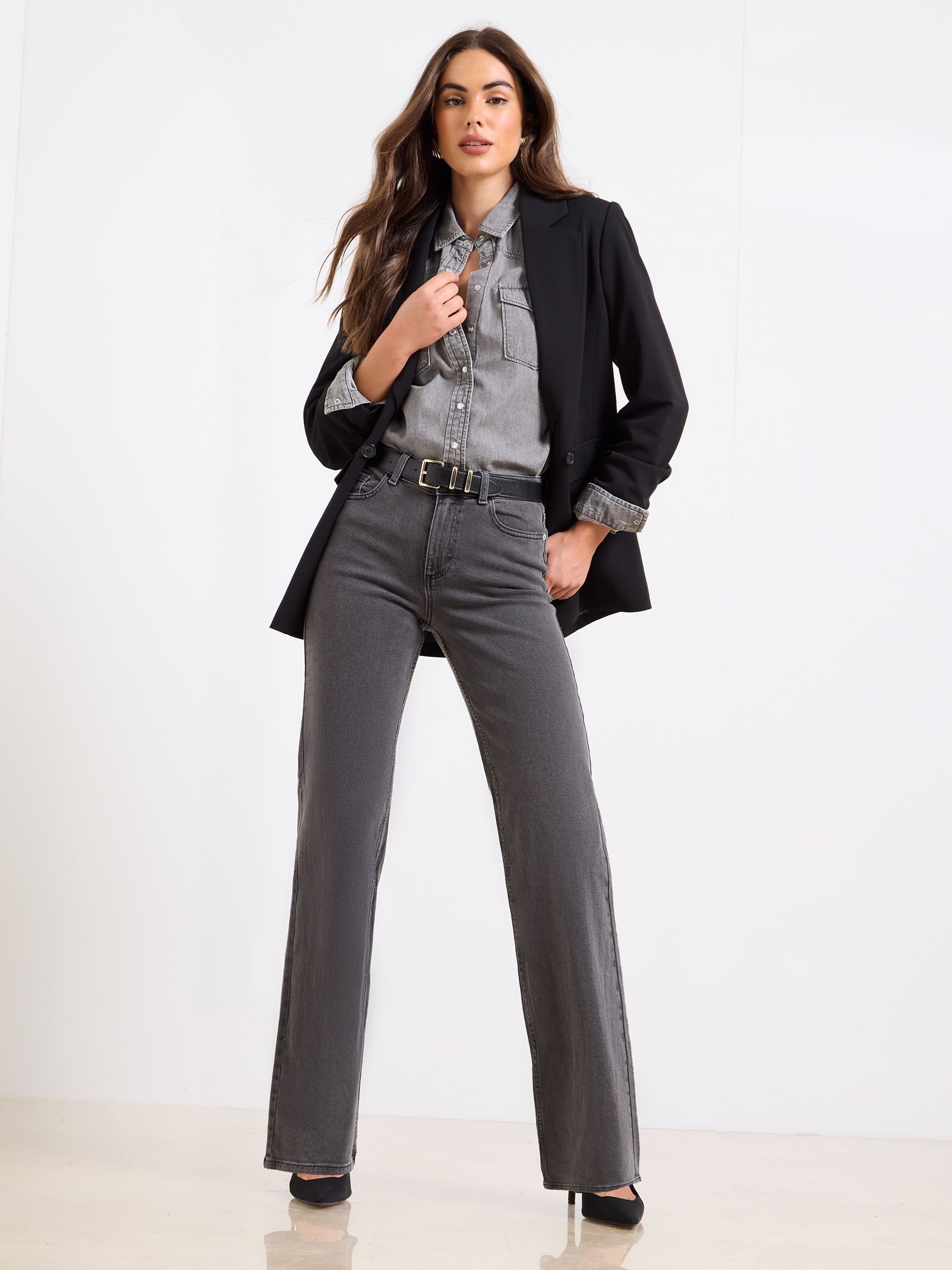 Lipsy Washed Black Mid Rise Wide Leg Jeans