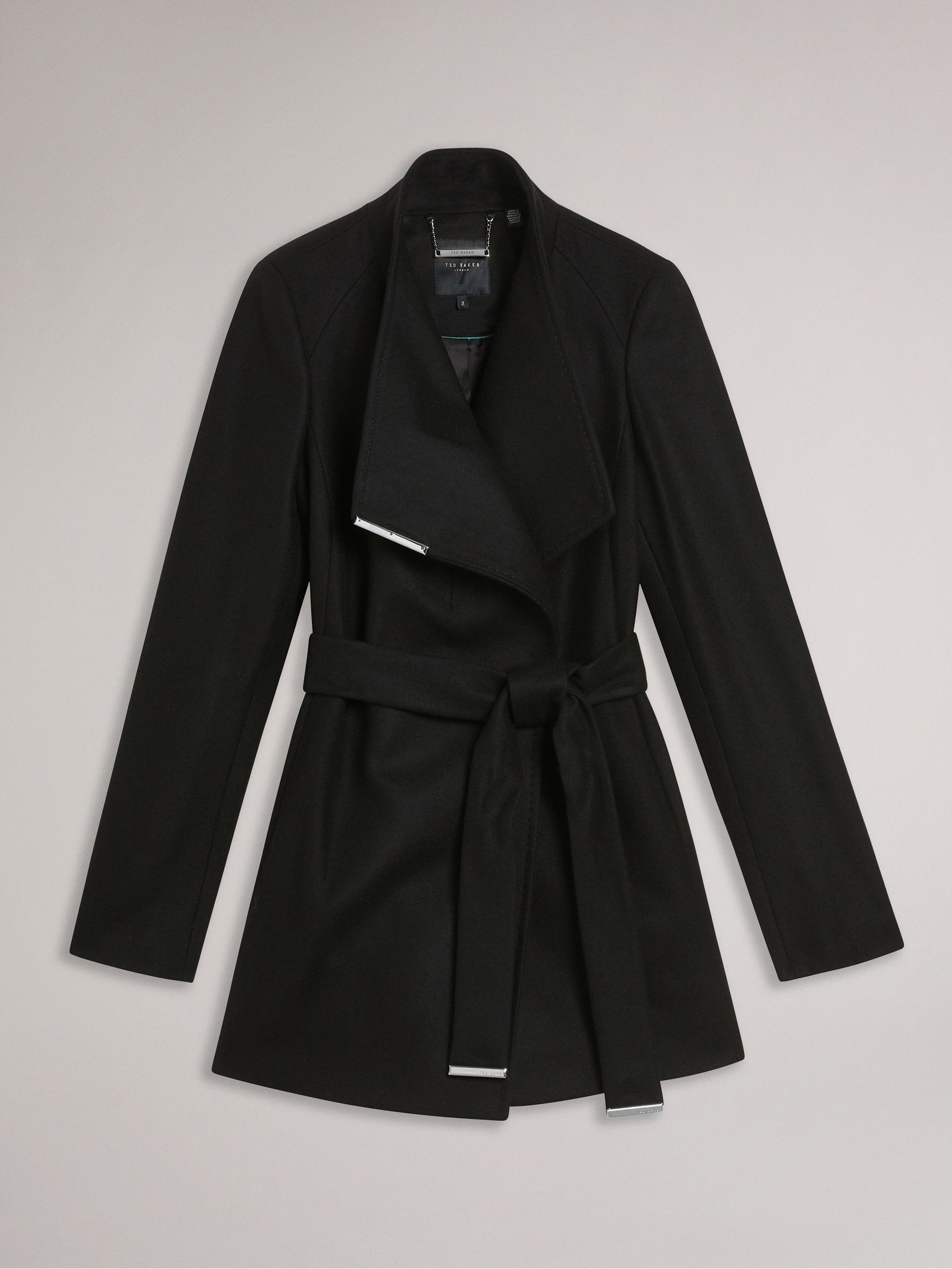 Ted Baker Black Rosess Short Belted Wool Wrap Coat