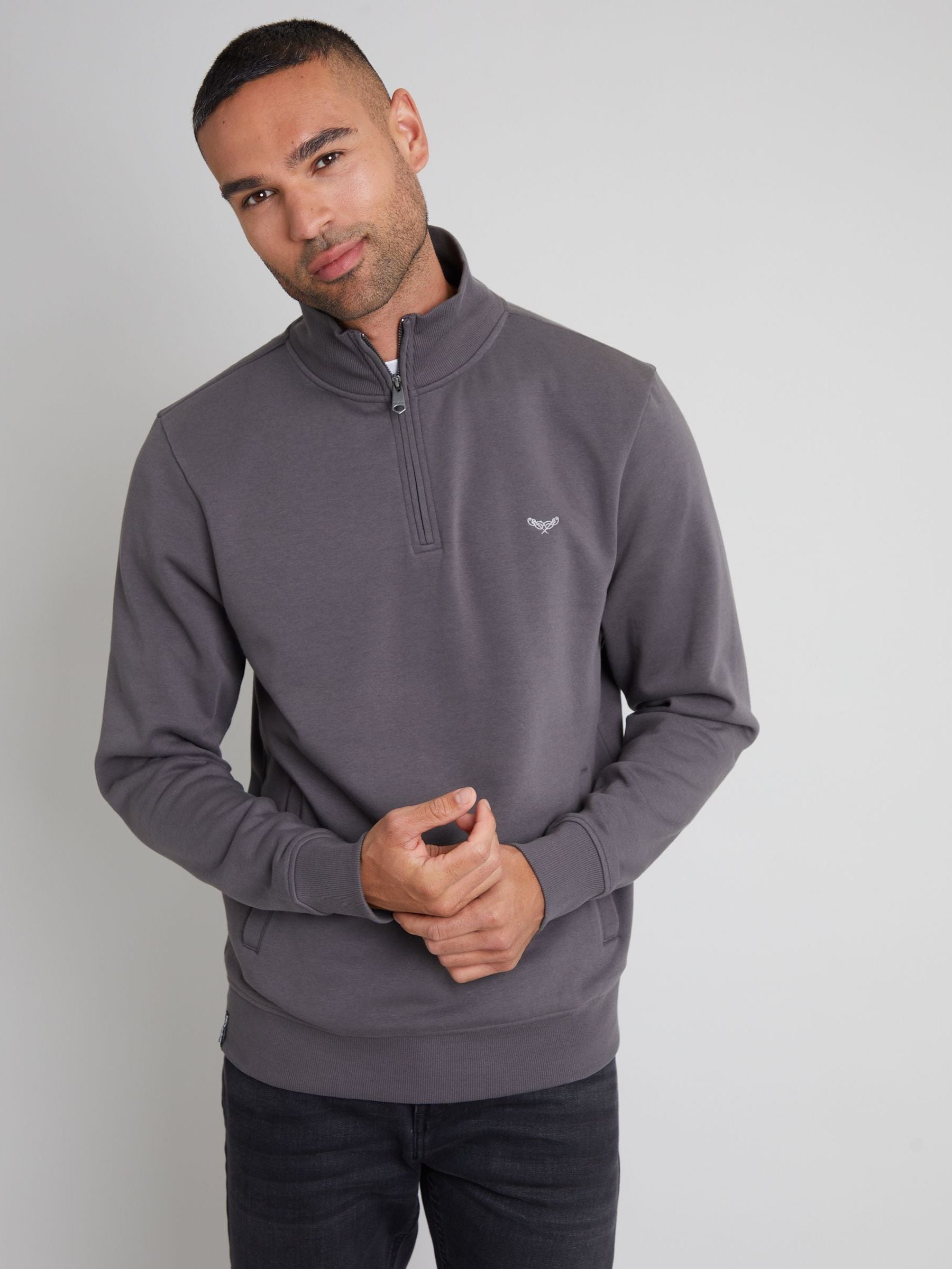Threadbare Slate Quarter Zip Neck Sweatshirt
