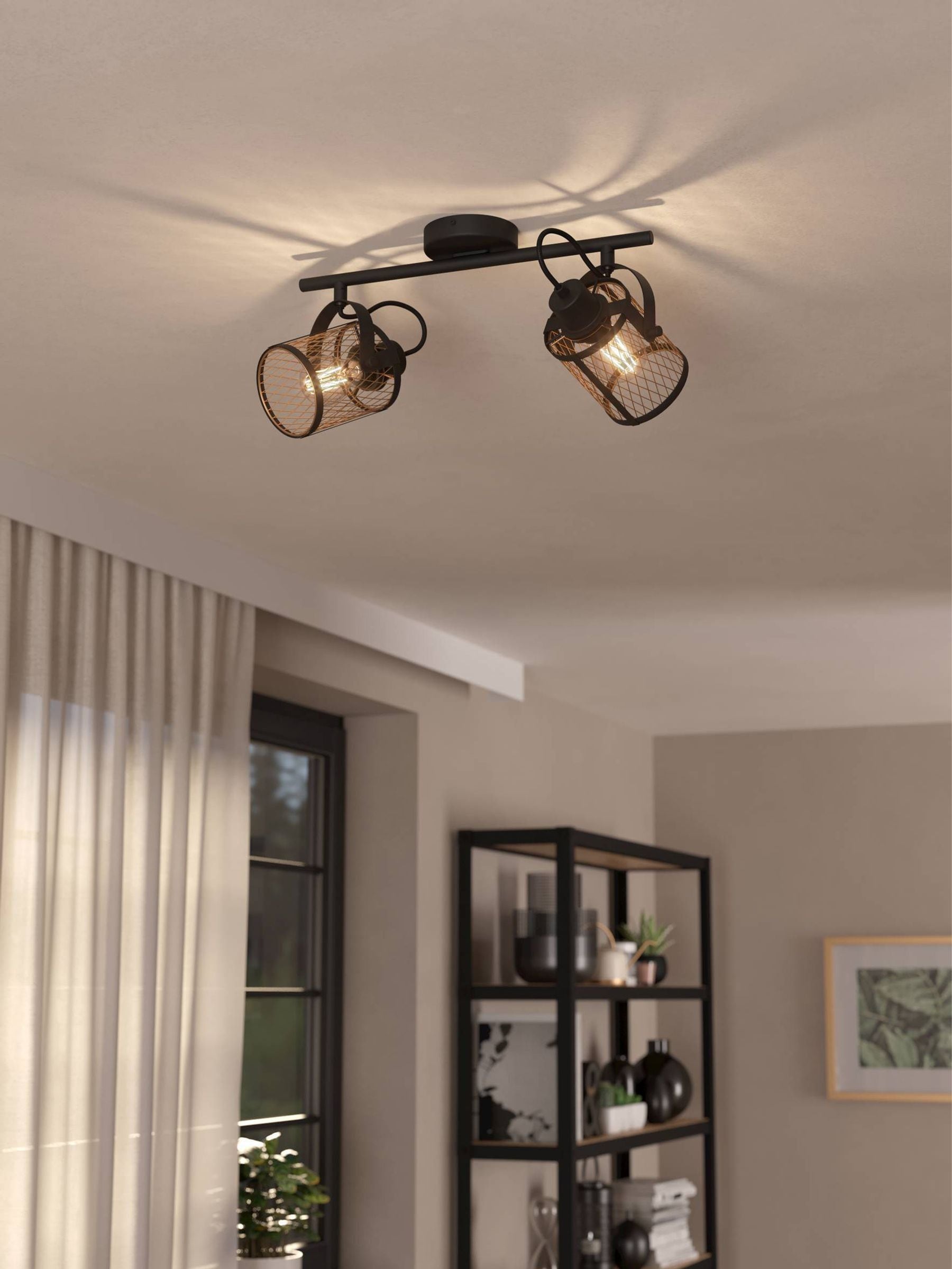 Eglo Schwarz Deckenspot "Dellow Spotlampe - Stahl - E27 - 2X40w - Ip20", 2, H: 21Cm, 1 Stk., Leuchten, Deckenlampe, Deckenstrahler, Strahler, L47,... - Bild 5
