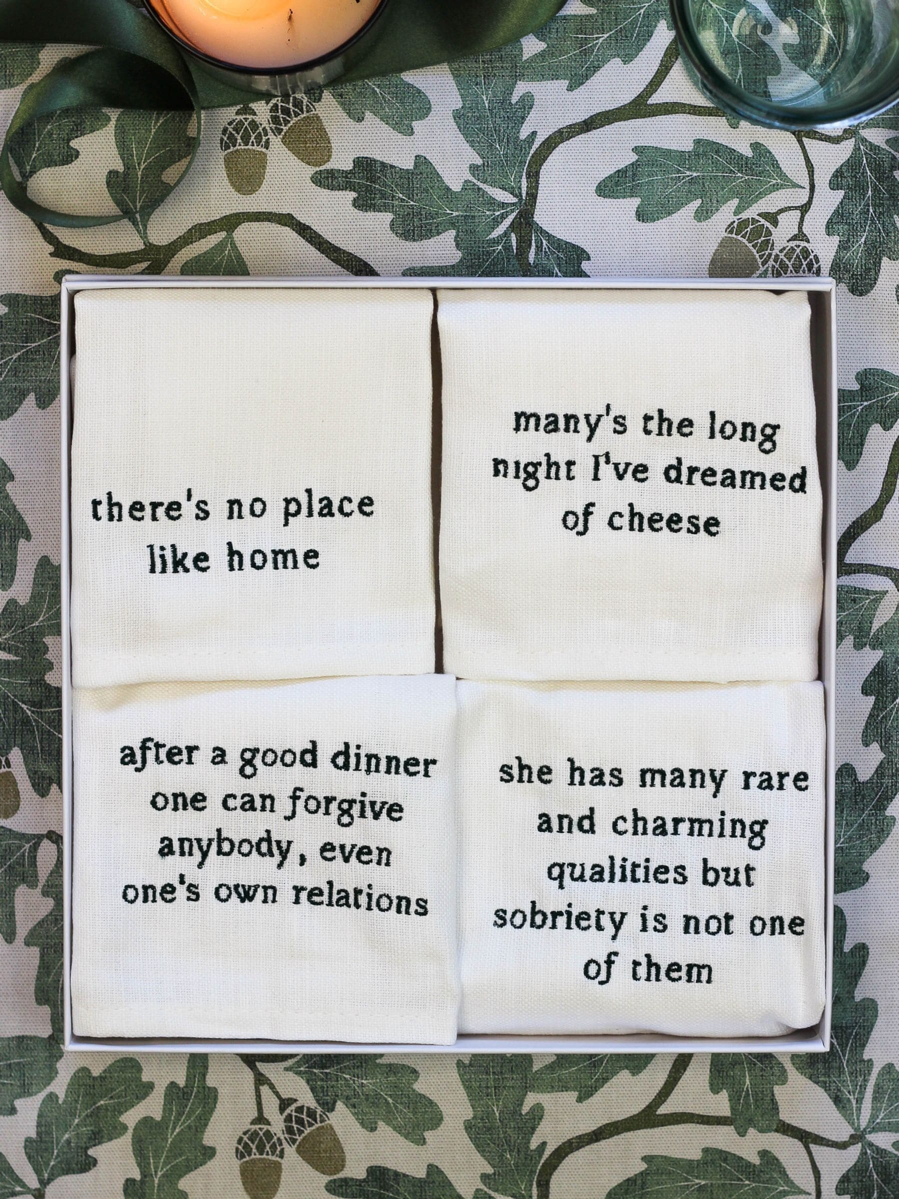 Avalon Home Set Of 4 White Literary Collection Napkins 100% Cotton Gift Box