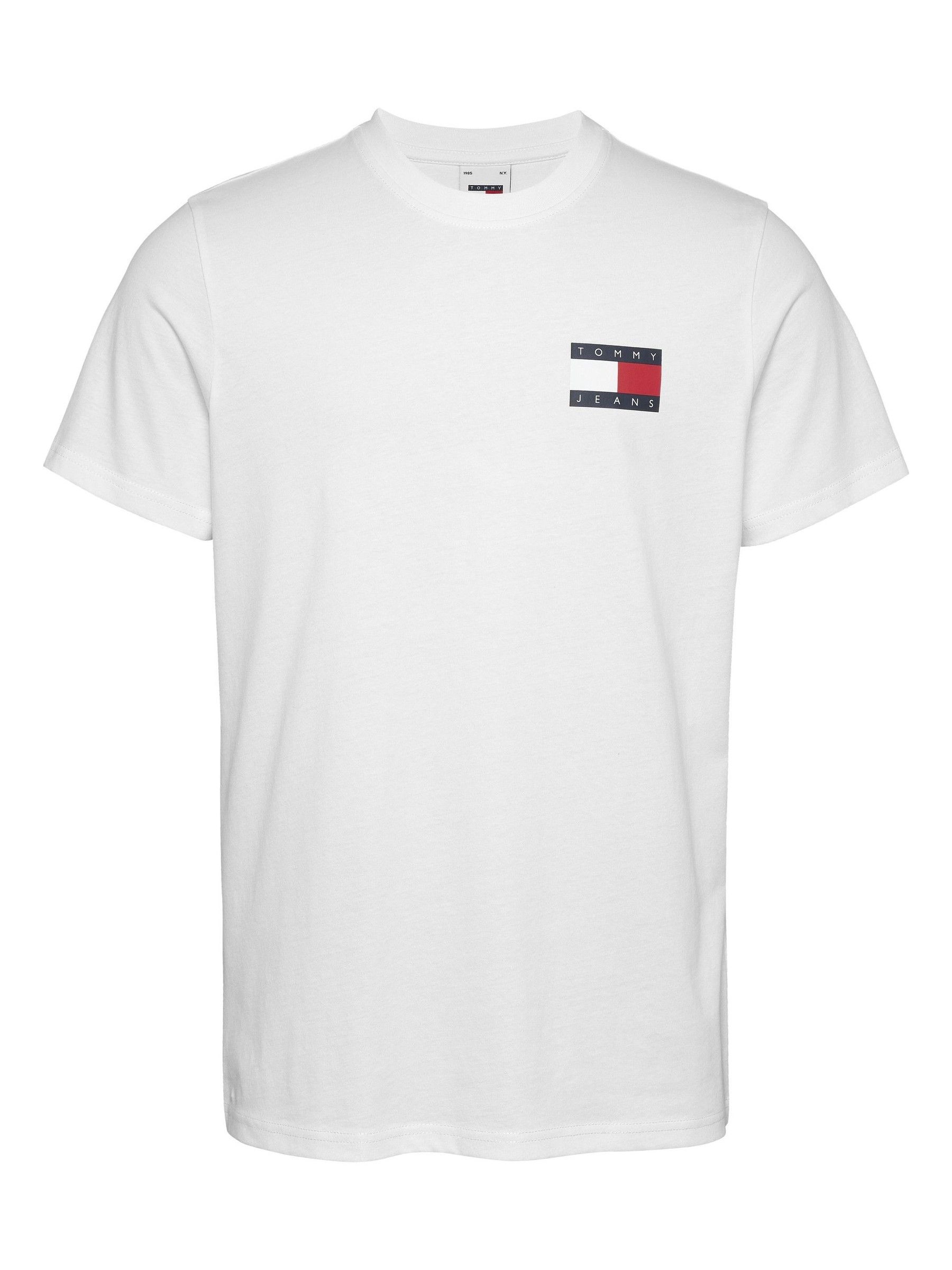 Tommy Jeans Blanco Camiseta Entallada 100% Algodón Esencial Con Bandera De