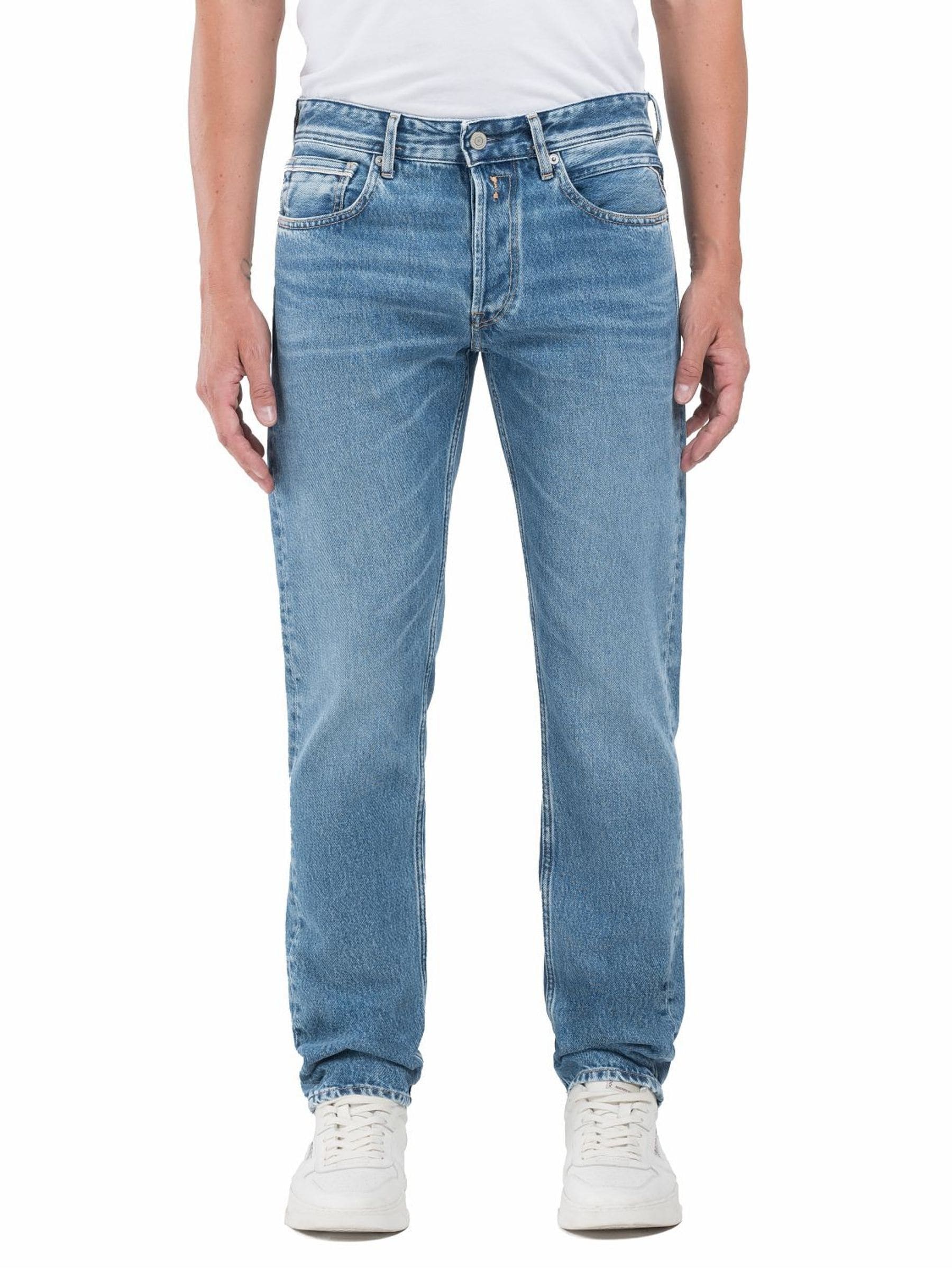 Replay Mid Blue Denim Straight Fit Grover Stretch Jeans
