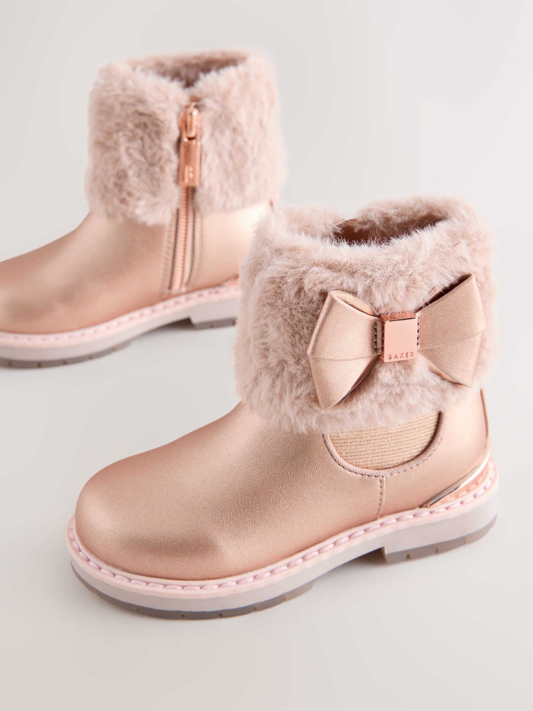 Baker By Ted Baker Girls Faux Fur Cuff Boots With Bow
