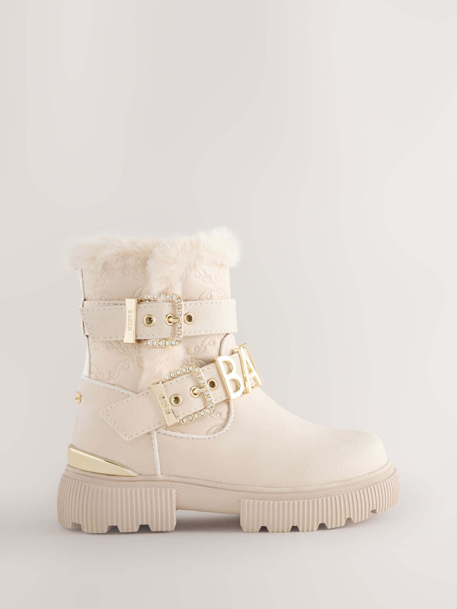 Baker By Ted Baker Girls Buckled Faux Fur Trim Chunky Boots