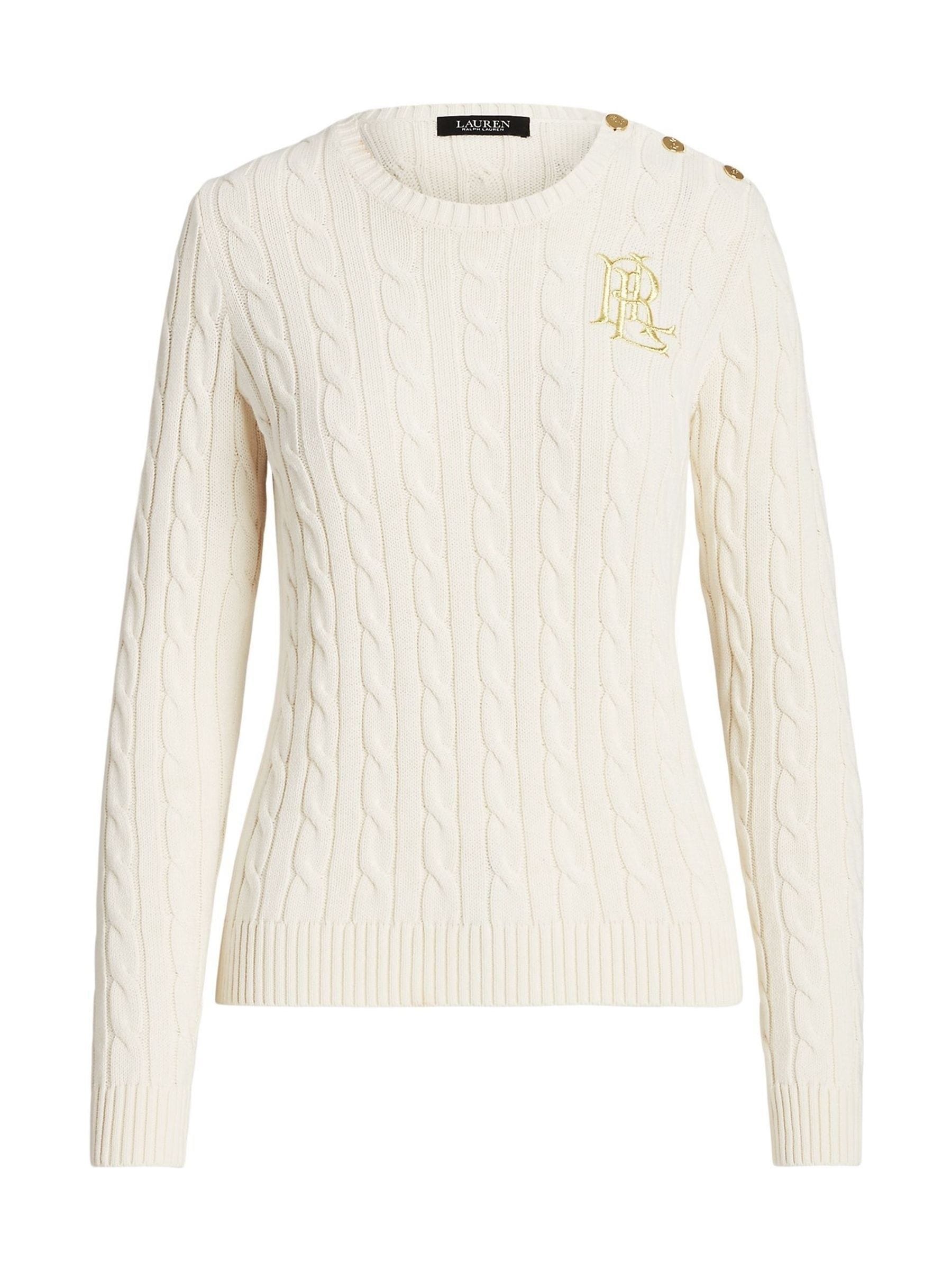Lauren Ralph Lauren Mascarpone Cream Montiva Button Cable Knit Cotton Jumper