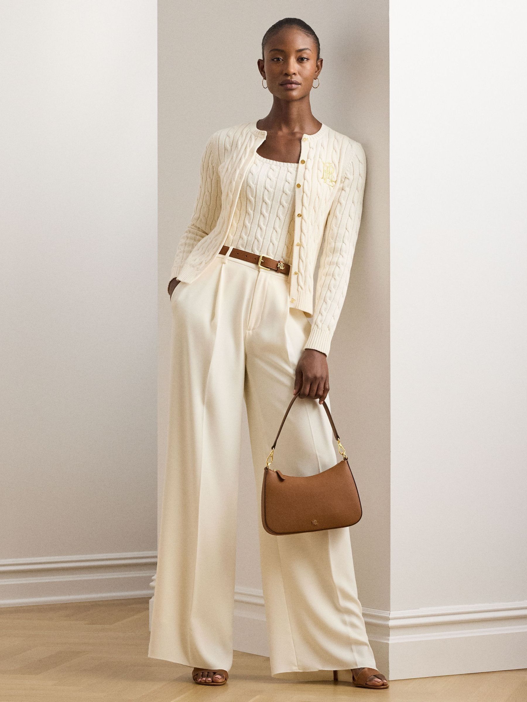 Lauren Ralph Lauren Cream Ralhan Cable Knit Cotton Cardigan