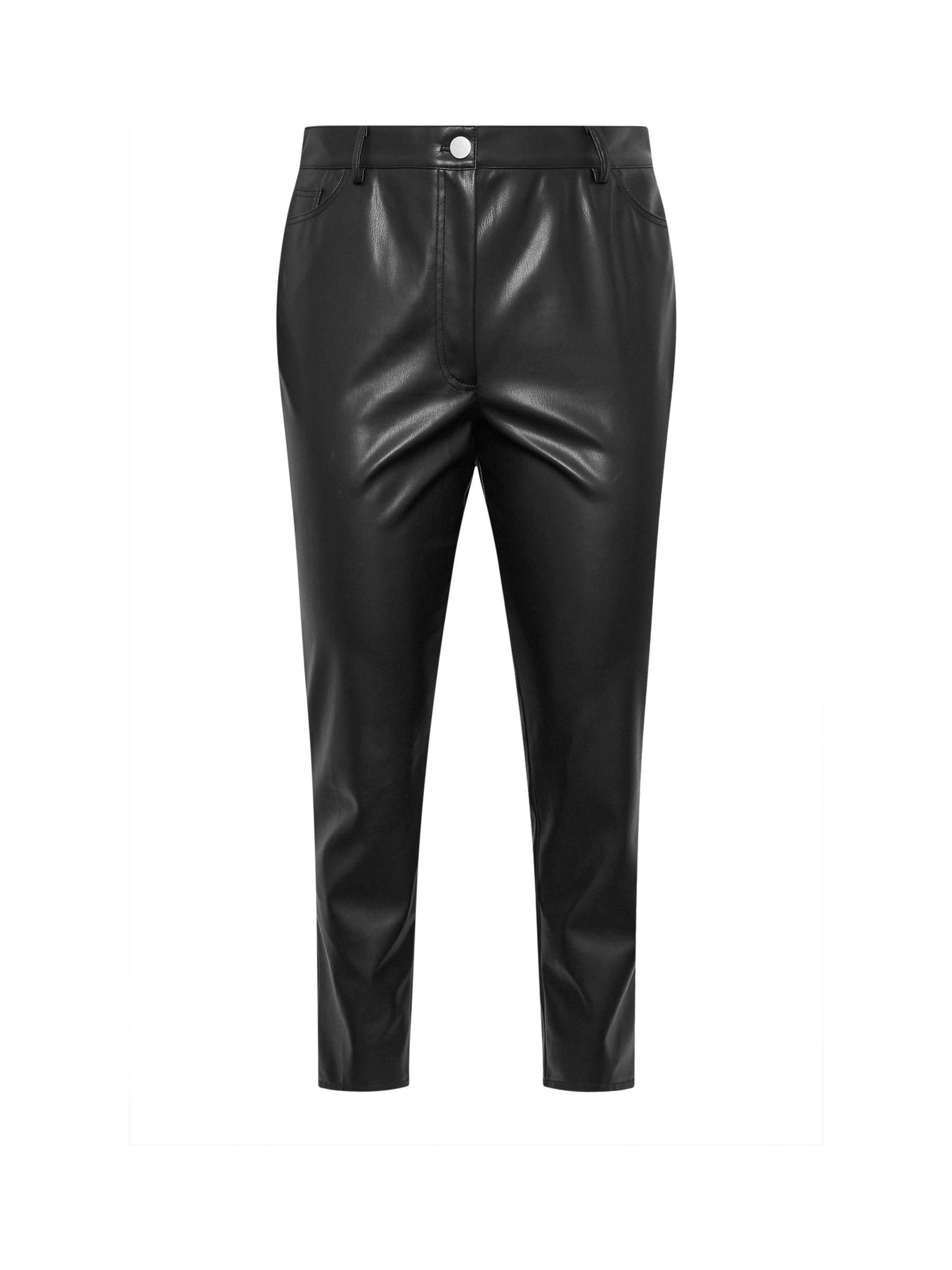 Evans Black Pu Straight Leg Trousers