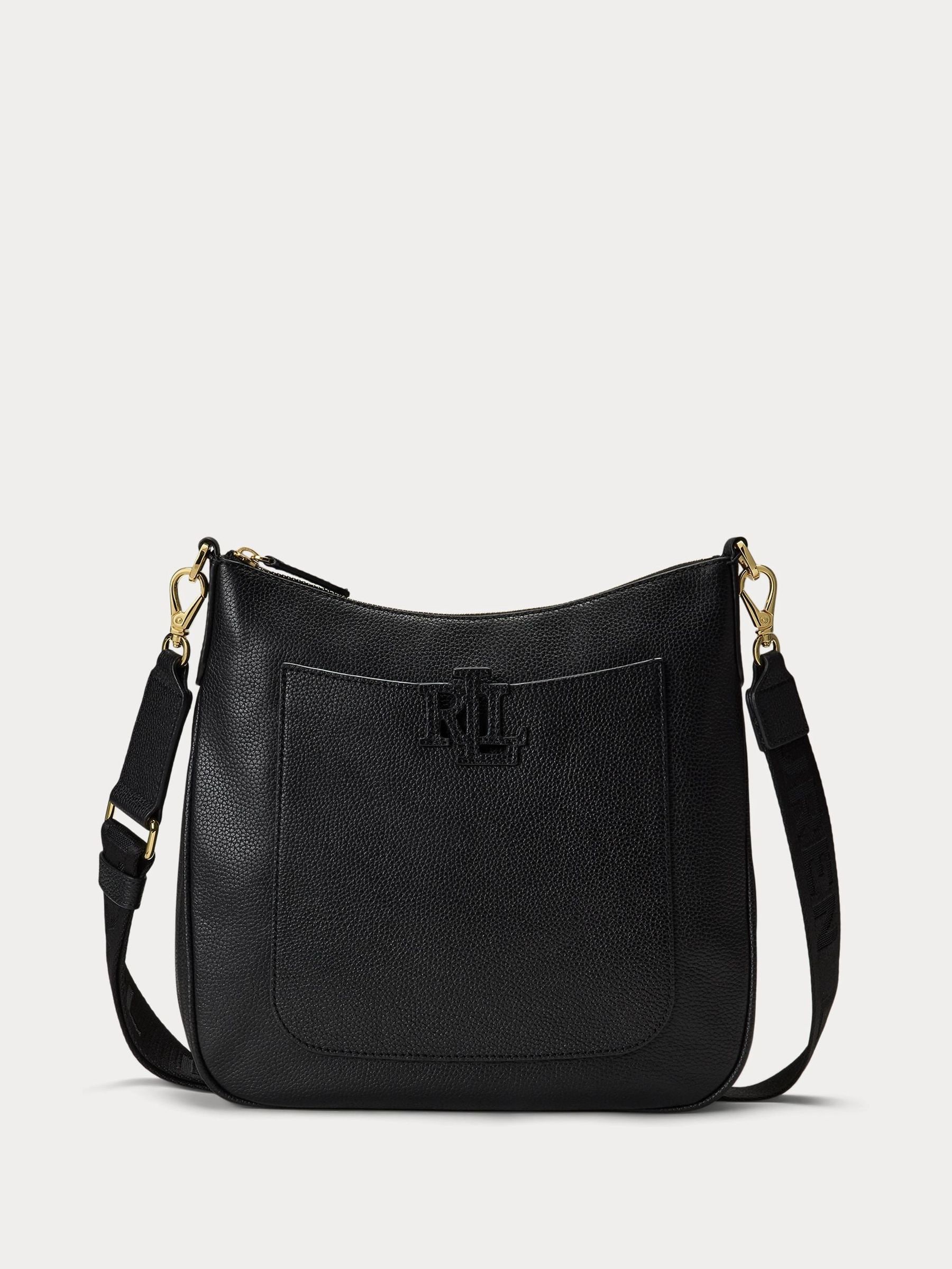 Lauren Ralph Lauren Black Cameryn Pebbled Leather Large Cross-Body Bag