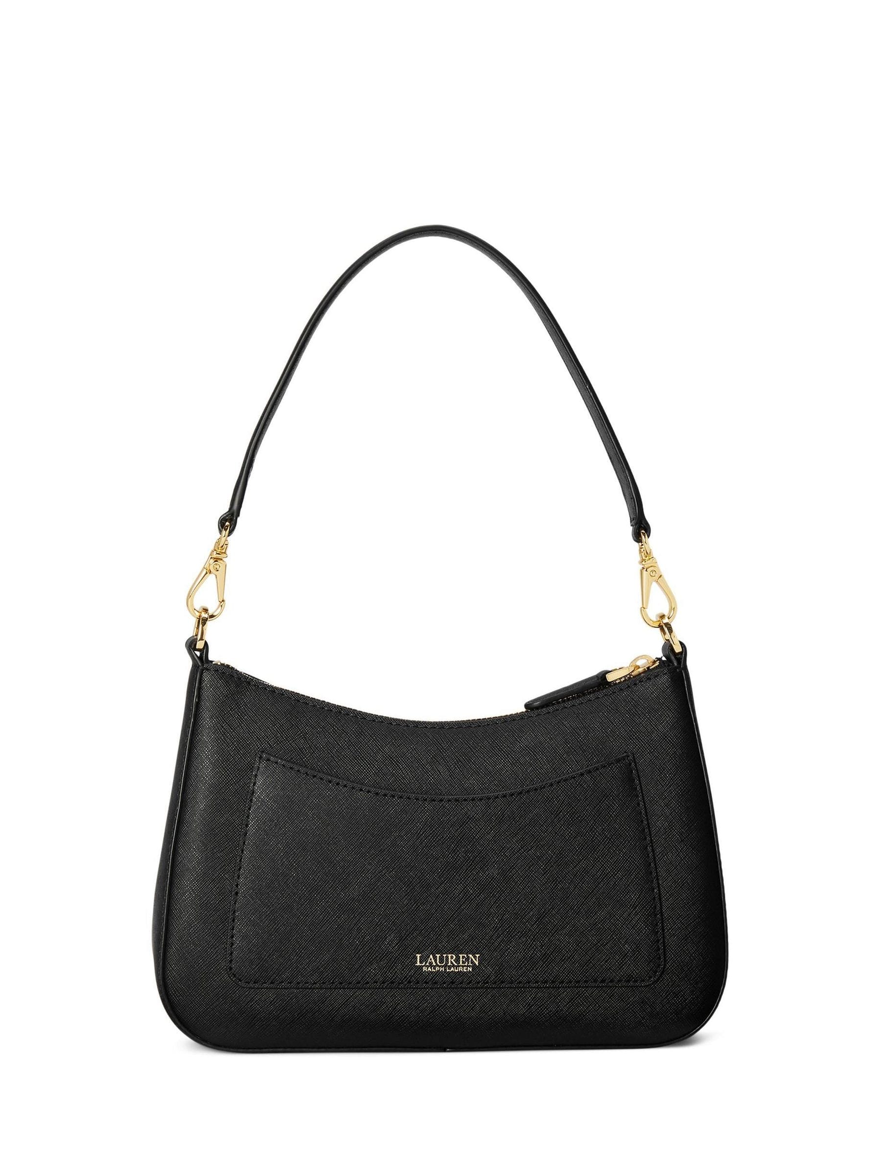 Lauren Ralph Lauren Black Danni Crosshatch Leather Medium Bag