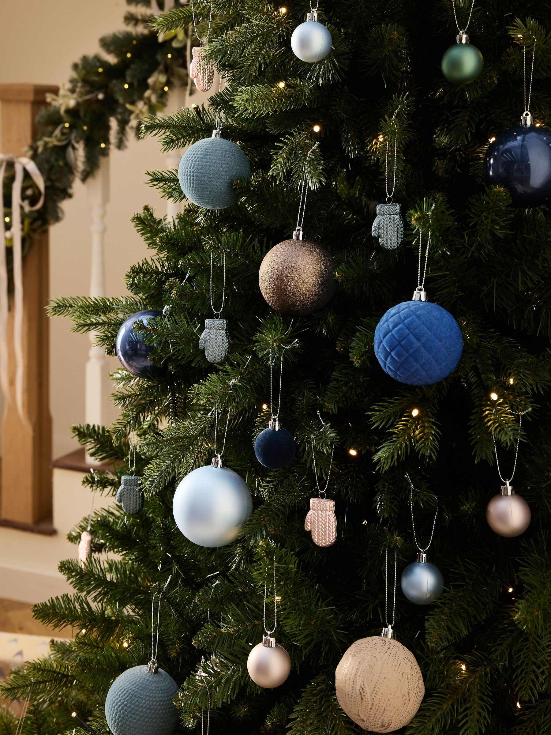 Next 50 Pack Blue/Cream Mix Shatterproof Christmas Baubles