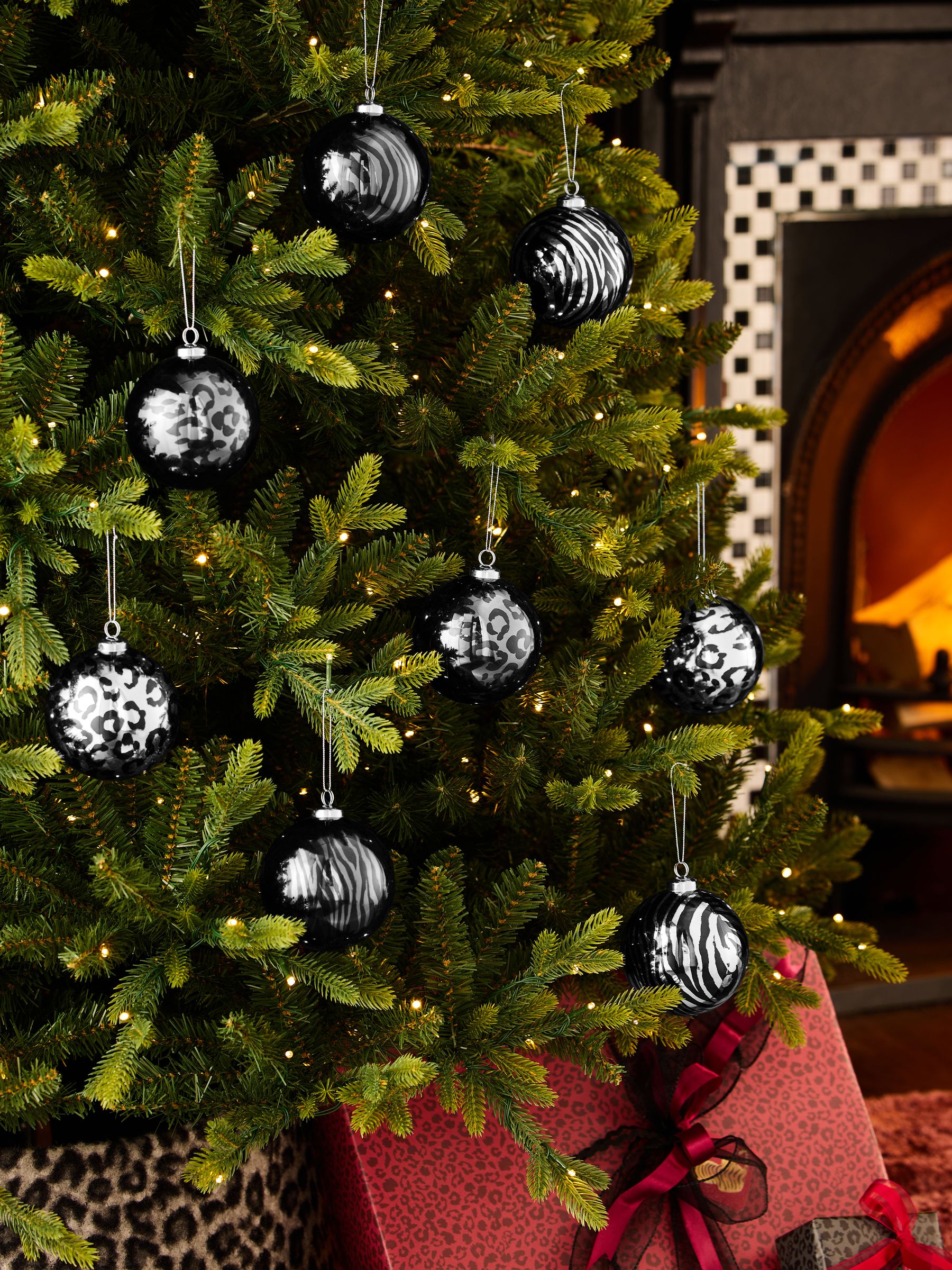 Next 8 Pack Animal Print Shatterproof Christmas Baubles