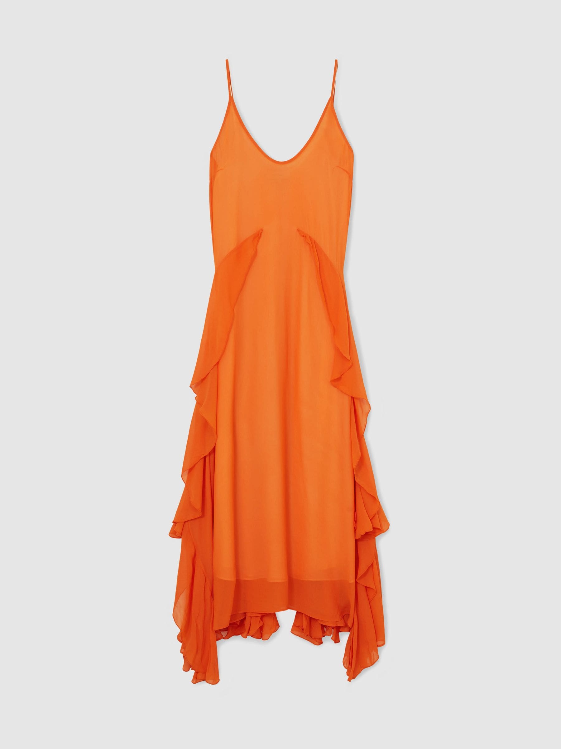 Reiss Damen Orange Eden Ruffle Detail Maxi Dress
