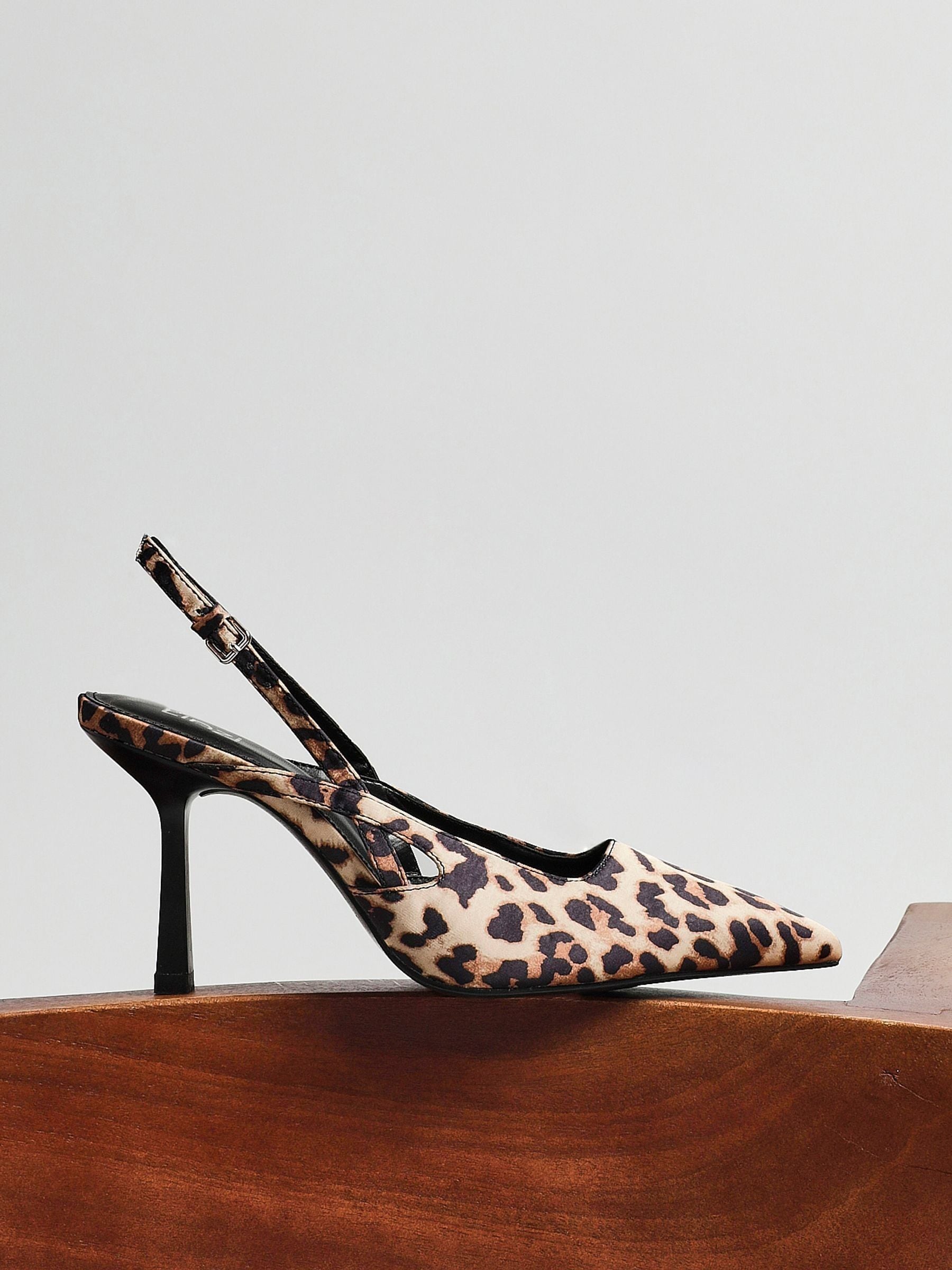 Linzi Leopard Rhea Sling Back Court Heels