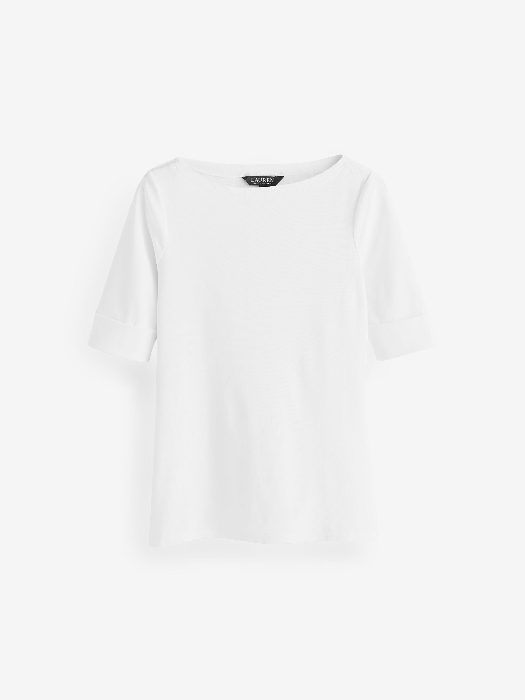 Lauren Ralph Lauren White Judy Stretch Cotton Boat Neck T-Shirt