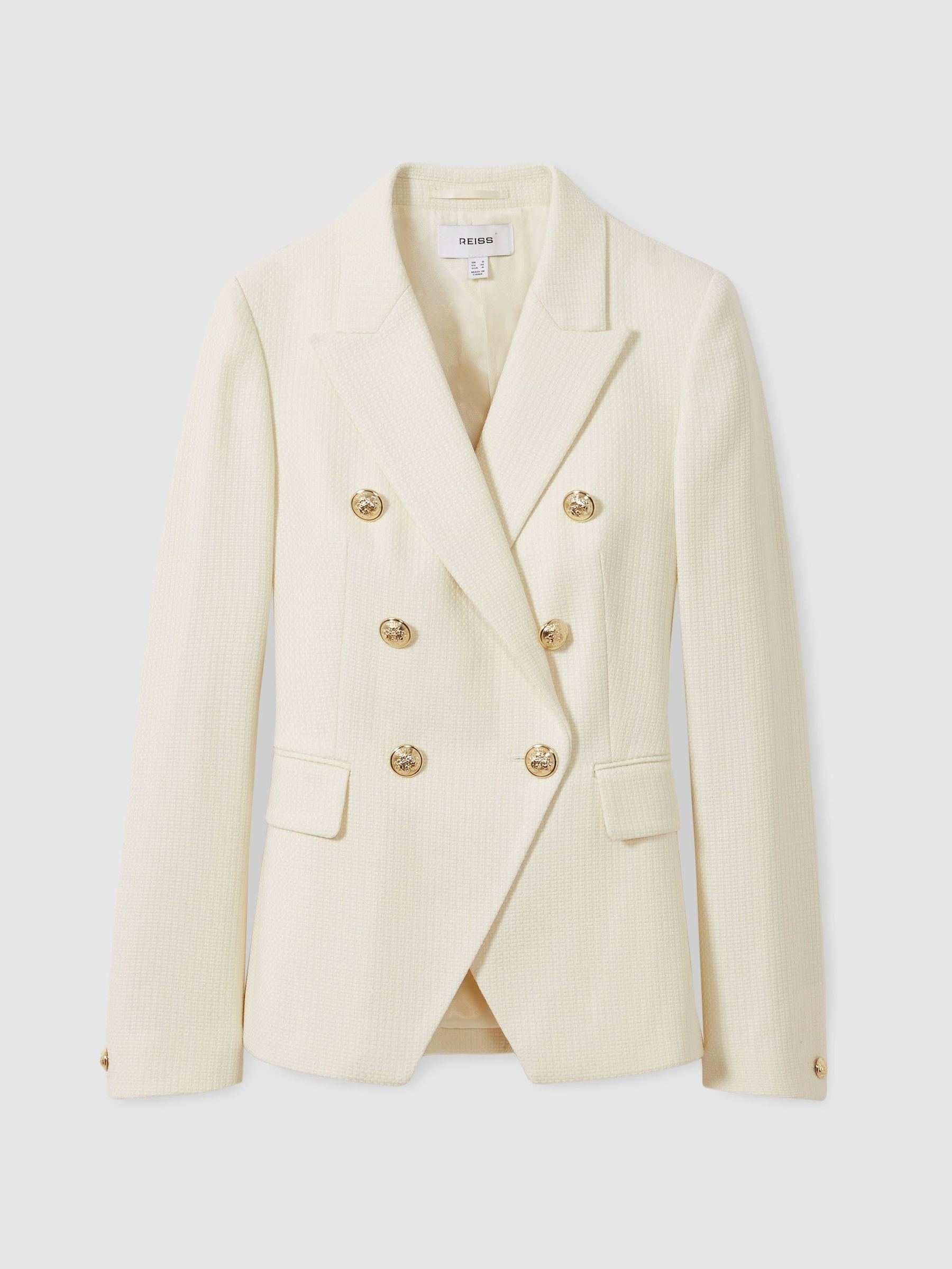 Reiss White Tally Petite Tailored Fit Textured Double Breasted Blazer