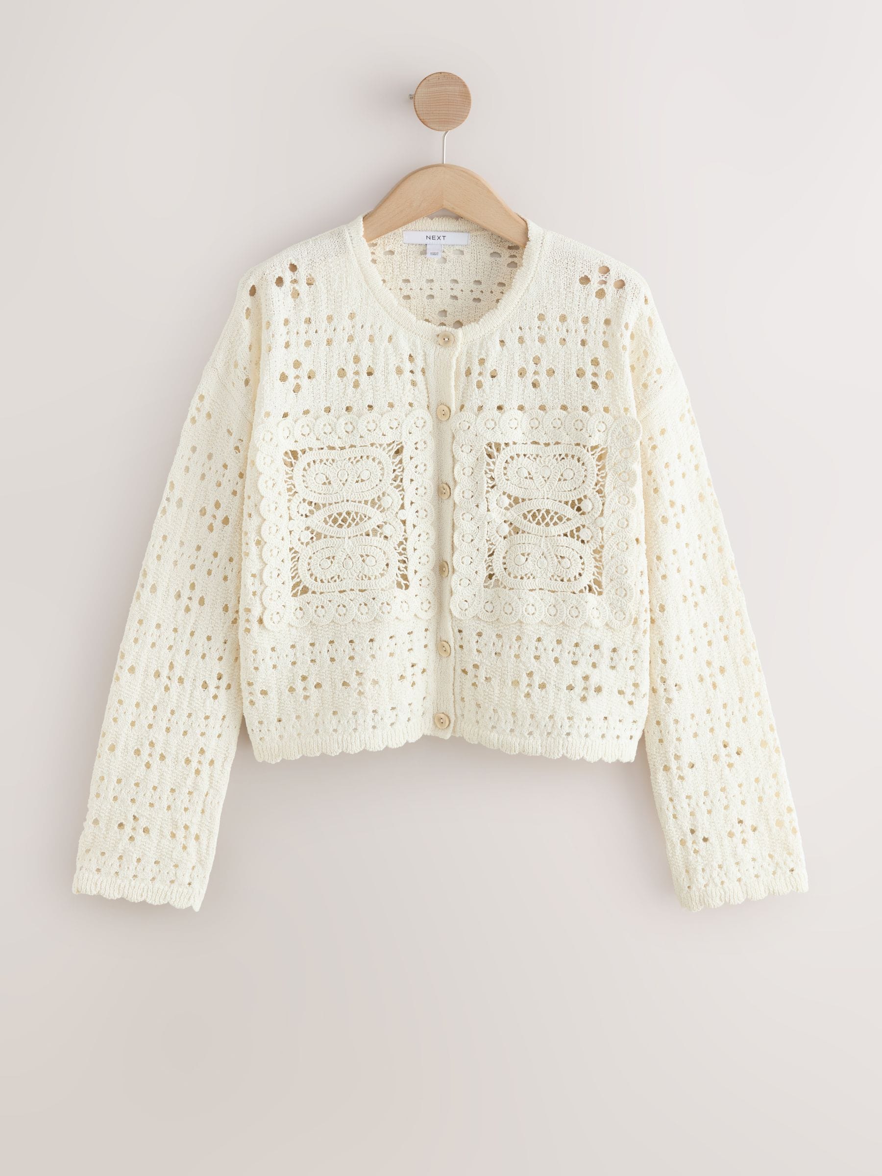 Next Crochet Square Patch Button Up Cardigan