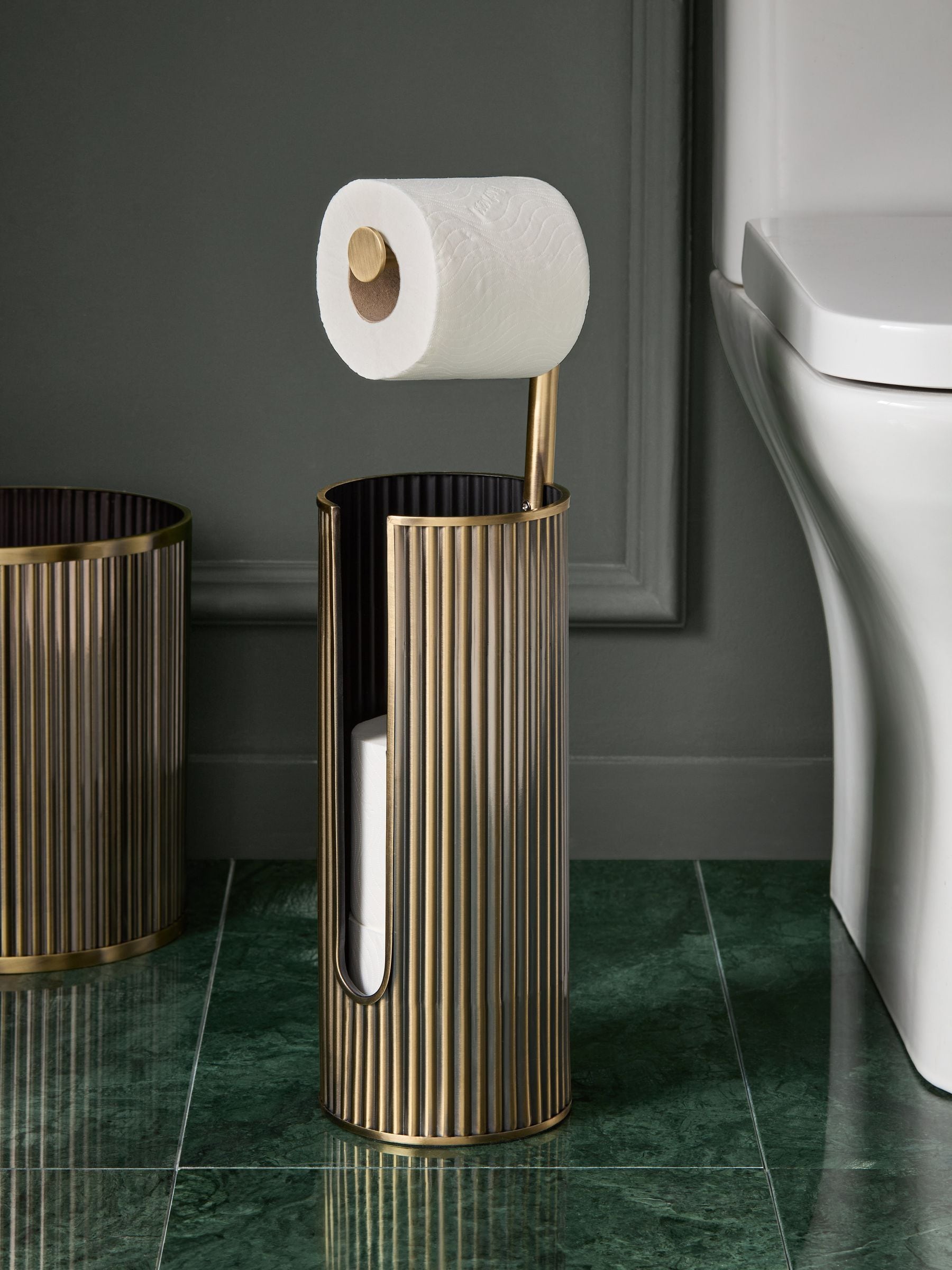 Next Gold Rib Floor Standing Toilet Roll Holder