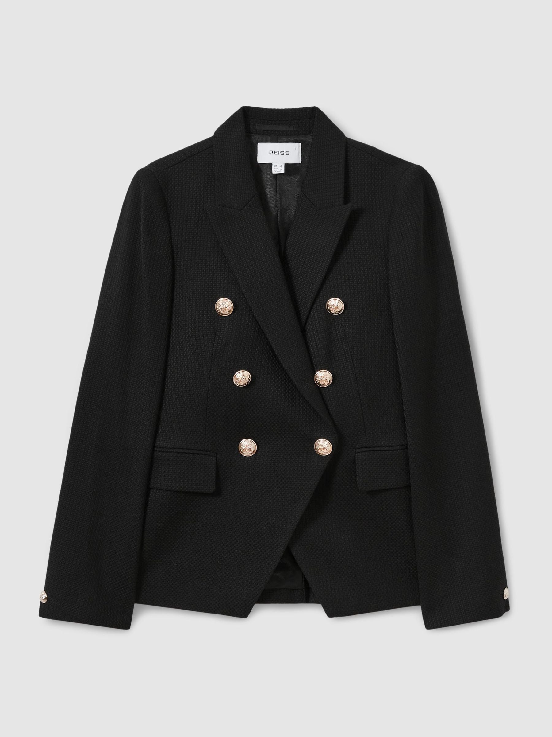 Reiss Black Tally Tailored Fit Textured Double Breasted Blazer