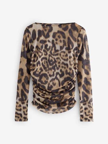 Oatmeal Long Sleeve Asymmetric Gathered Top