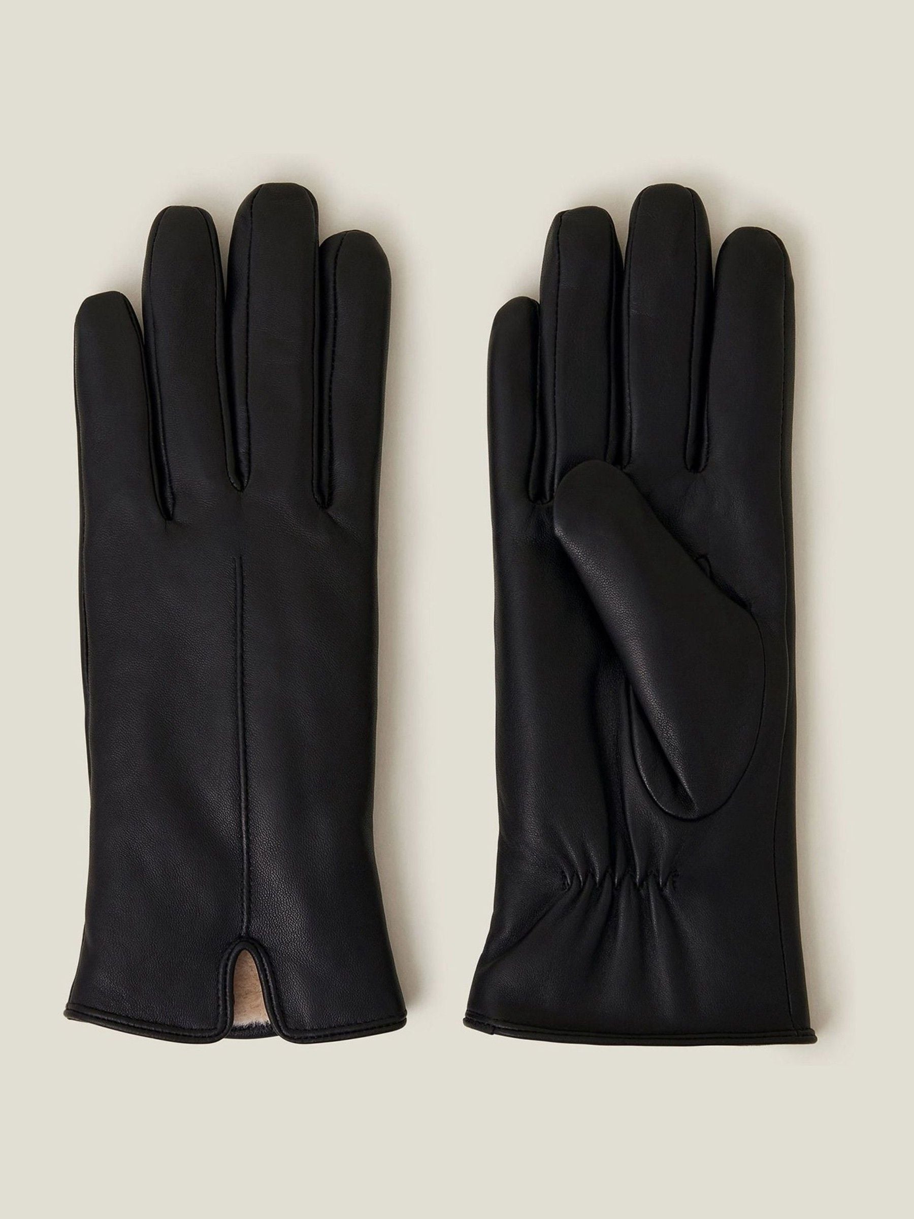 Accessorize Black Faux Fur Lined Leather Gloves