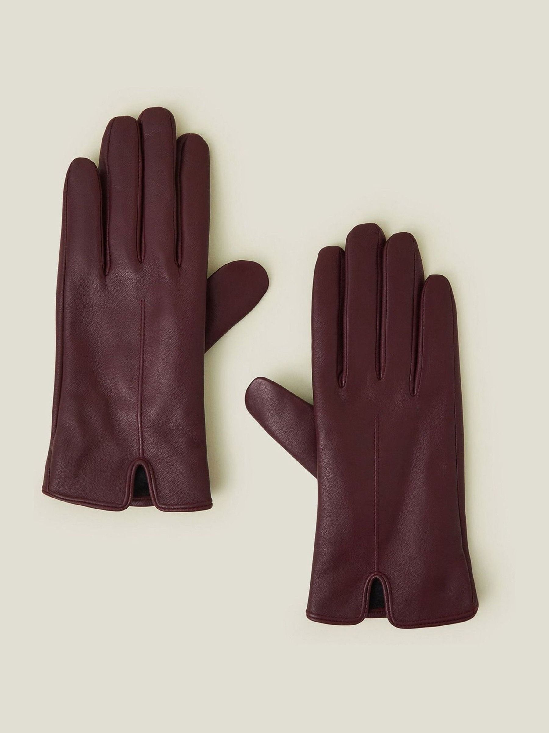 Accessorize Red Fleece Lined Touchscreen Leather Gloves