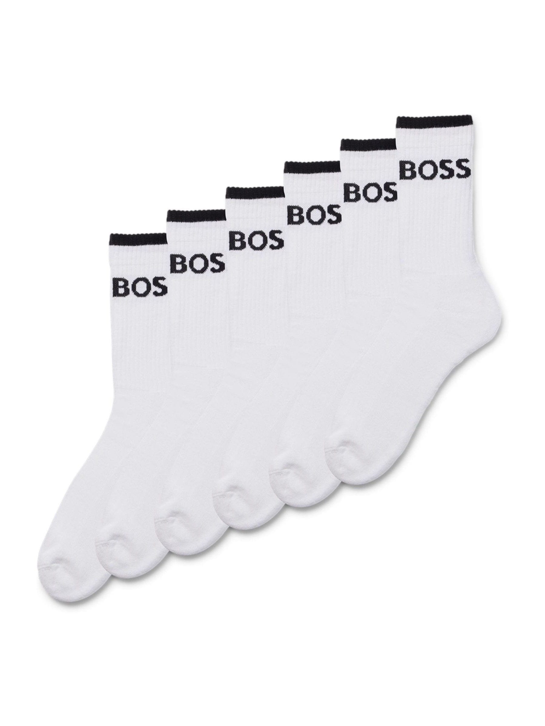 Boss Uomo Bianco Calzini A Coste Sportive A Righe 6 Pack - Immagine 1