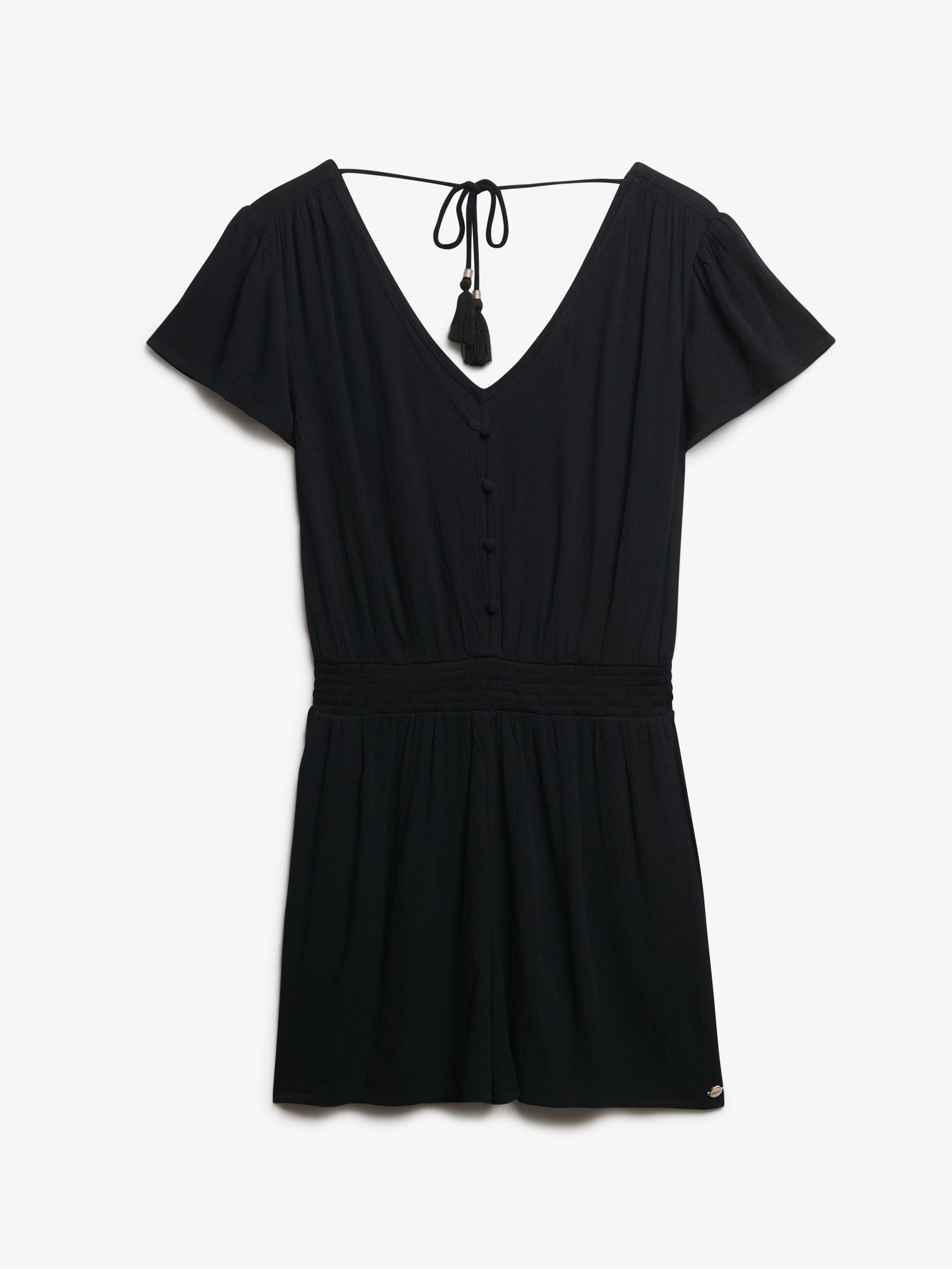 Joom Superdry Damen Schwarz Jumpsuit Printed Short Sleeve V Neck Open Back Elastic Waist Black Cm - Bild 3