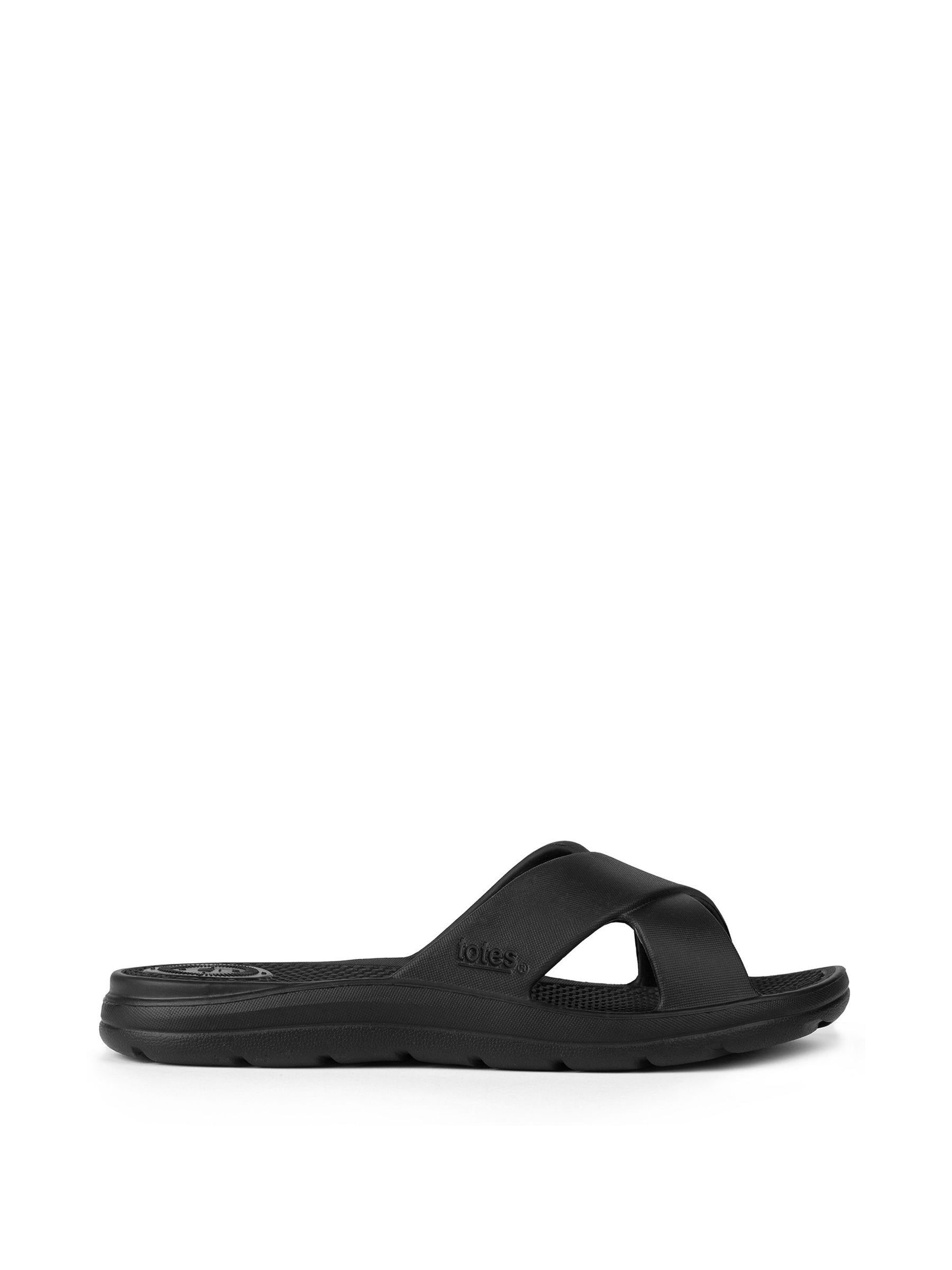 Totes Black Lightweight Cross Strap Slider Sandals