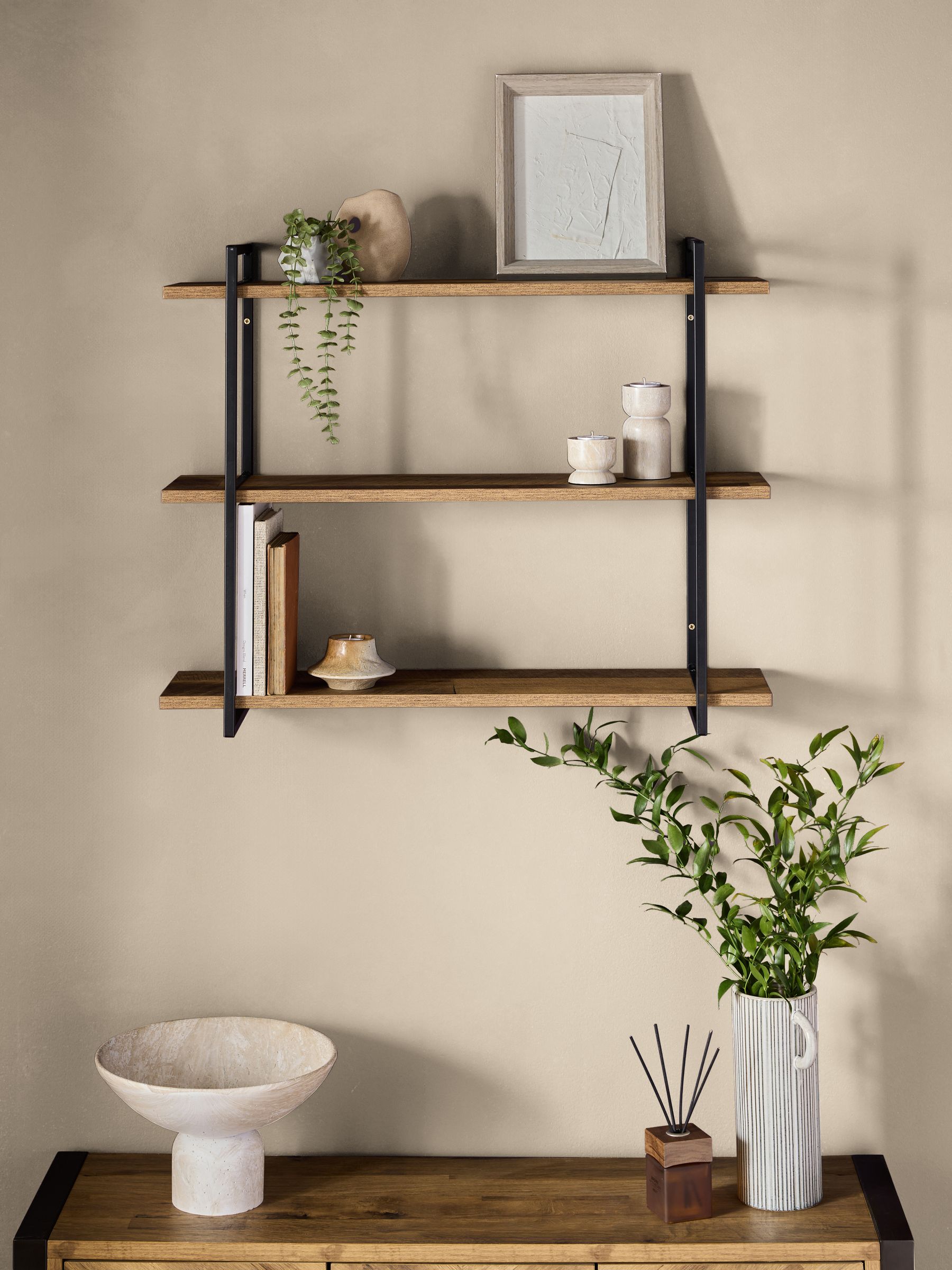 Next Dark Bronx Wide 3 Tier Wall Shelves