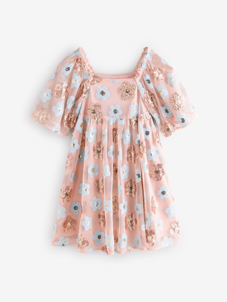 Pink 3D Floral Organza Party Dress (3-16yrs)