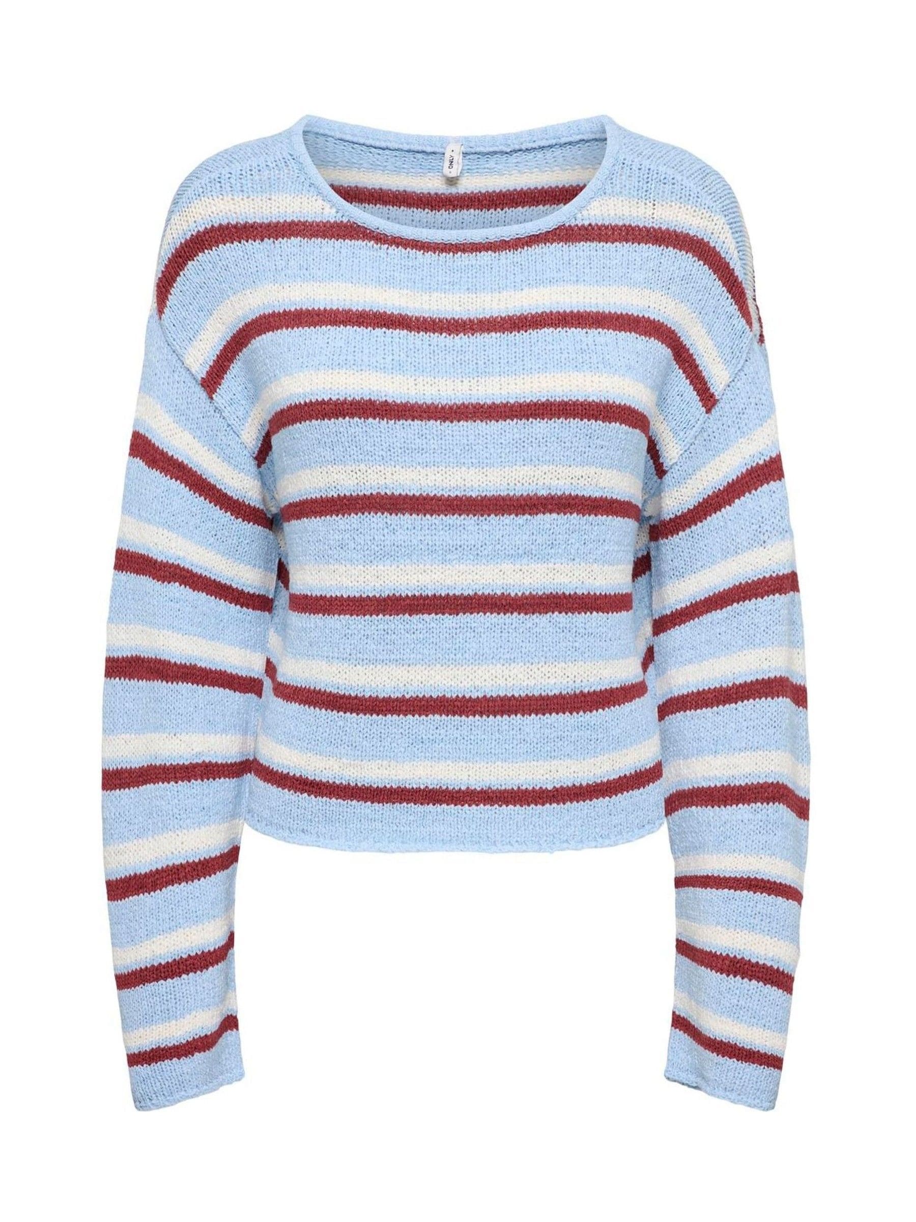 Only Blue Striped Tape Yarn Slouchy Knitted Jumper