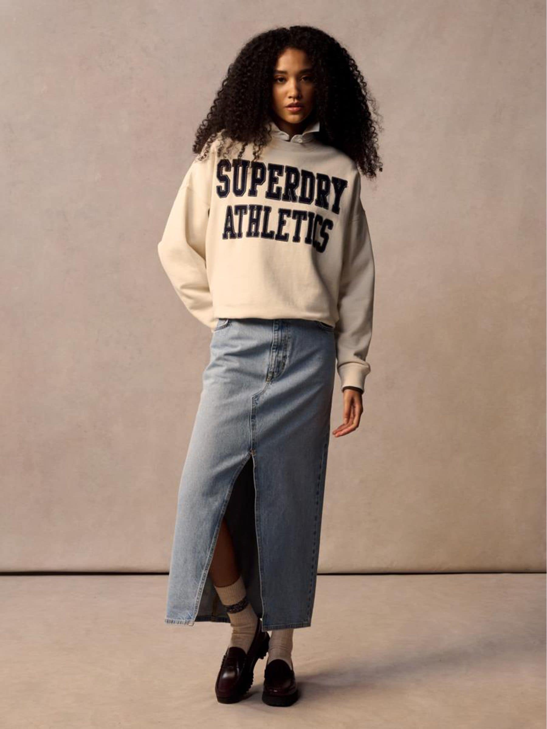 Superdry Mujer Azul Denim Split Maxi 100% Cotton Skirt