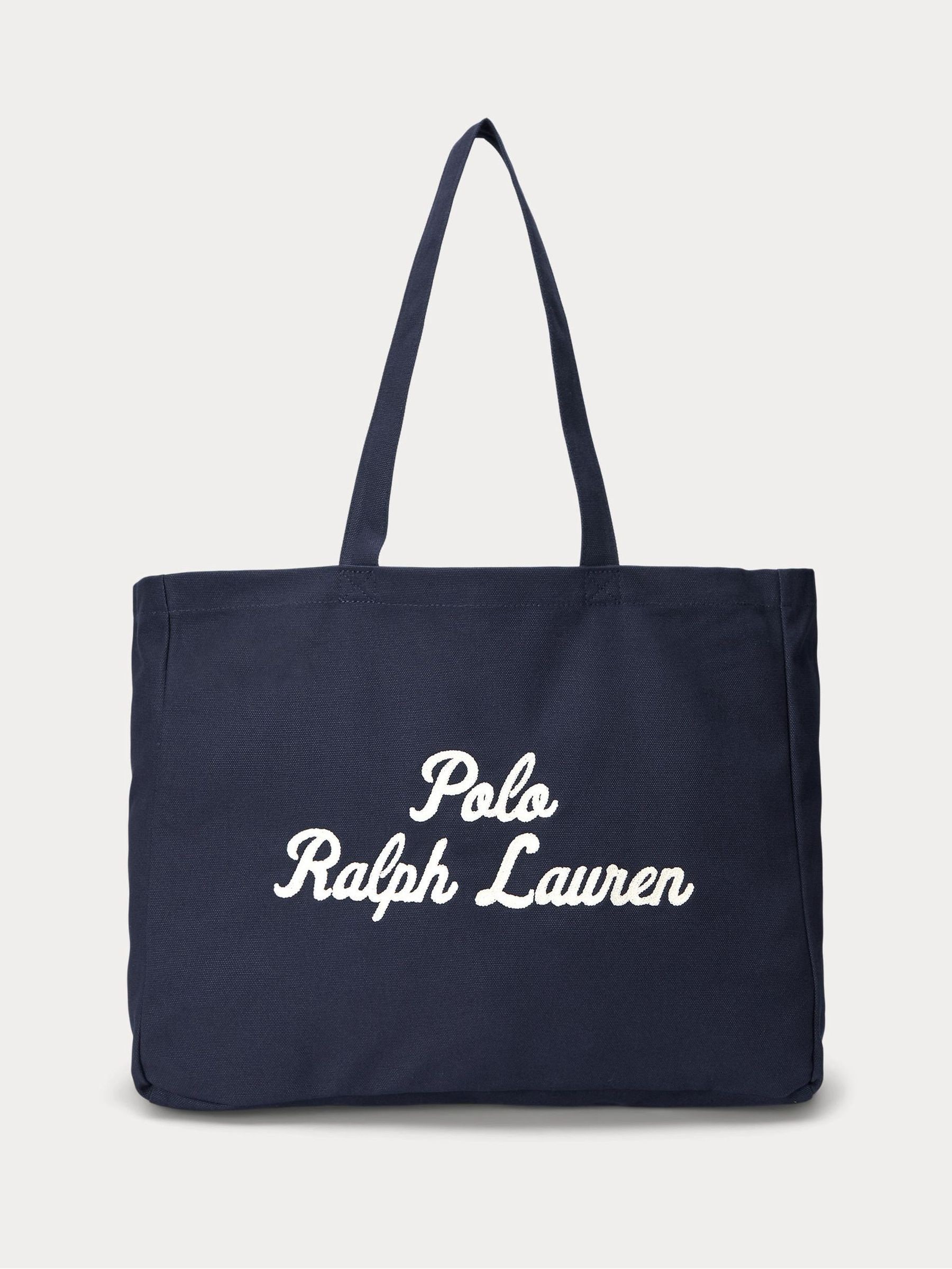 Polo Ralph Lauren Blue Embroidered Logo Canvas Cotton Tote Bag