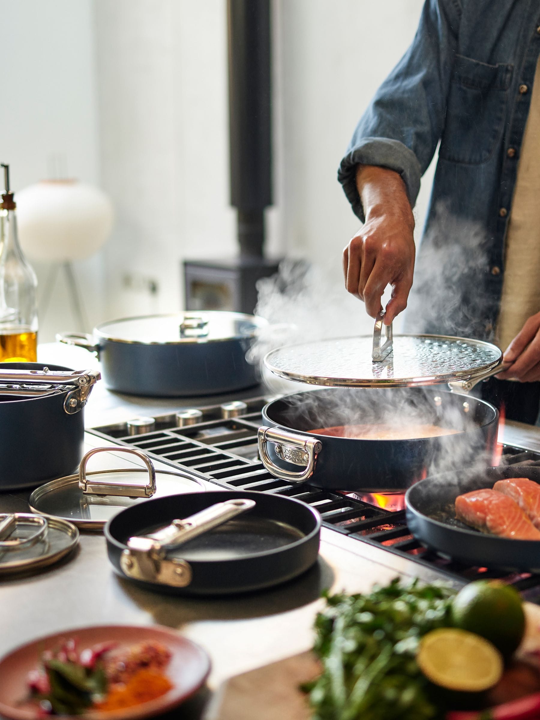 Joseph Joseph Midnight Blue Space Folding Handle Ceramic Nonstick 6 Piece Cookware Set