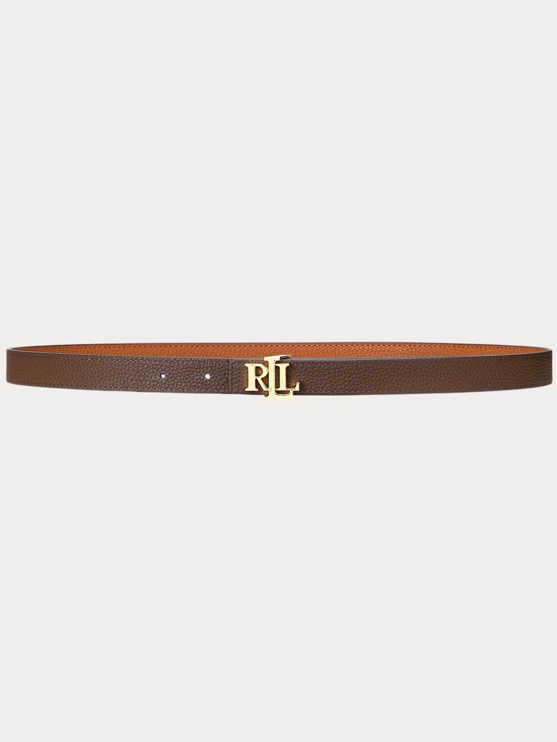 Lauren Ralph Lauren Lauren Tan/Dark Brown 1.9Cm Skinny Logo Reversible Pebbled Leather Belt