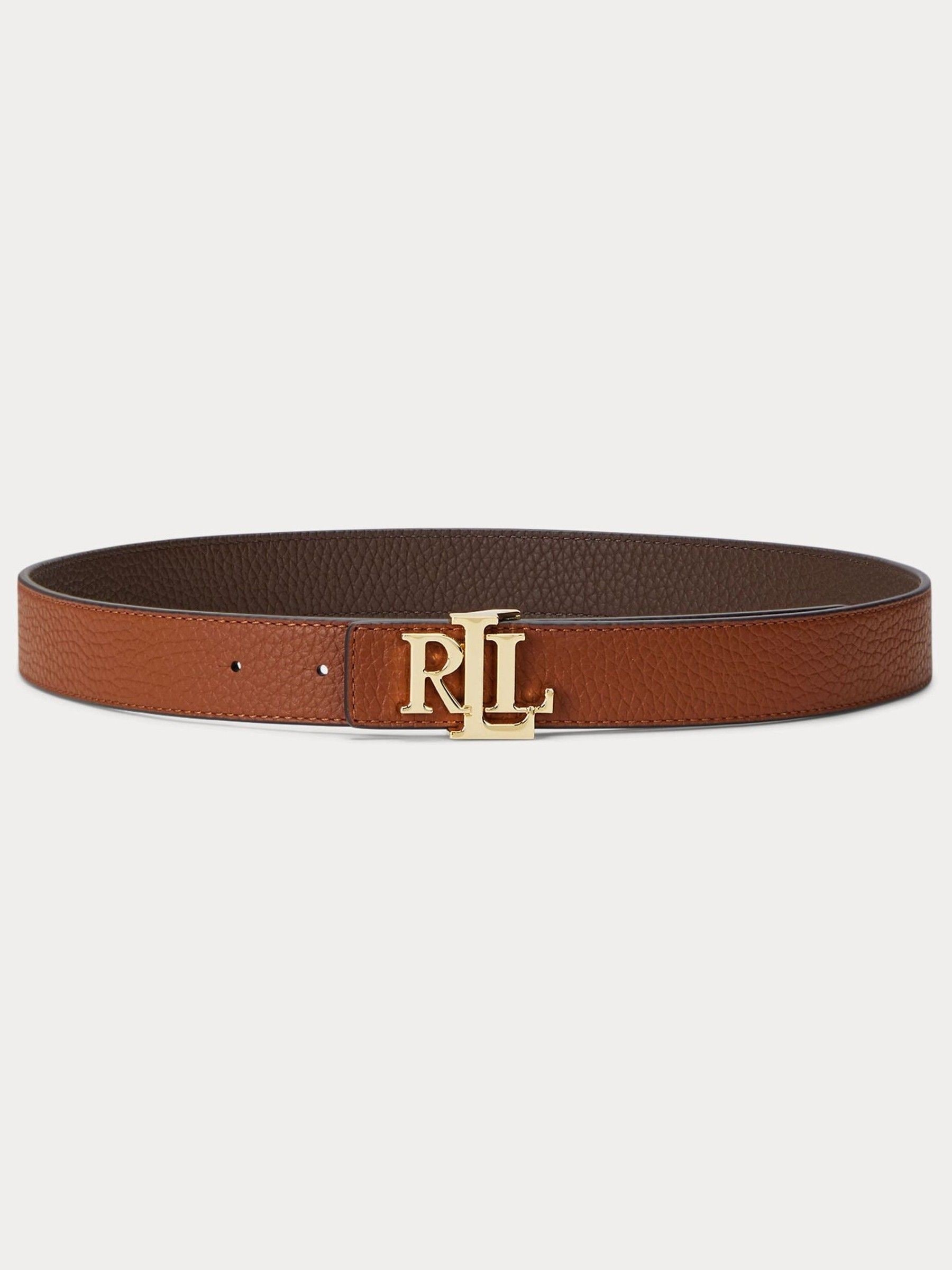 Lauren Ralph Lauren Lauren Tan/Dark Brown 2.5Cm Logo Reversible Pebbled Leather Belt
