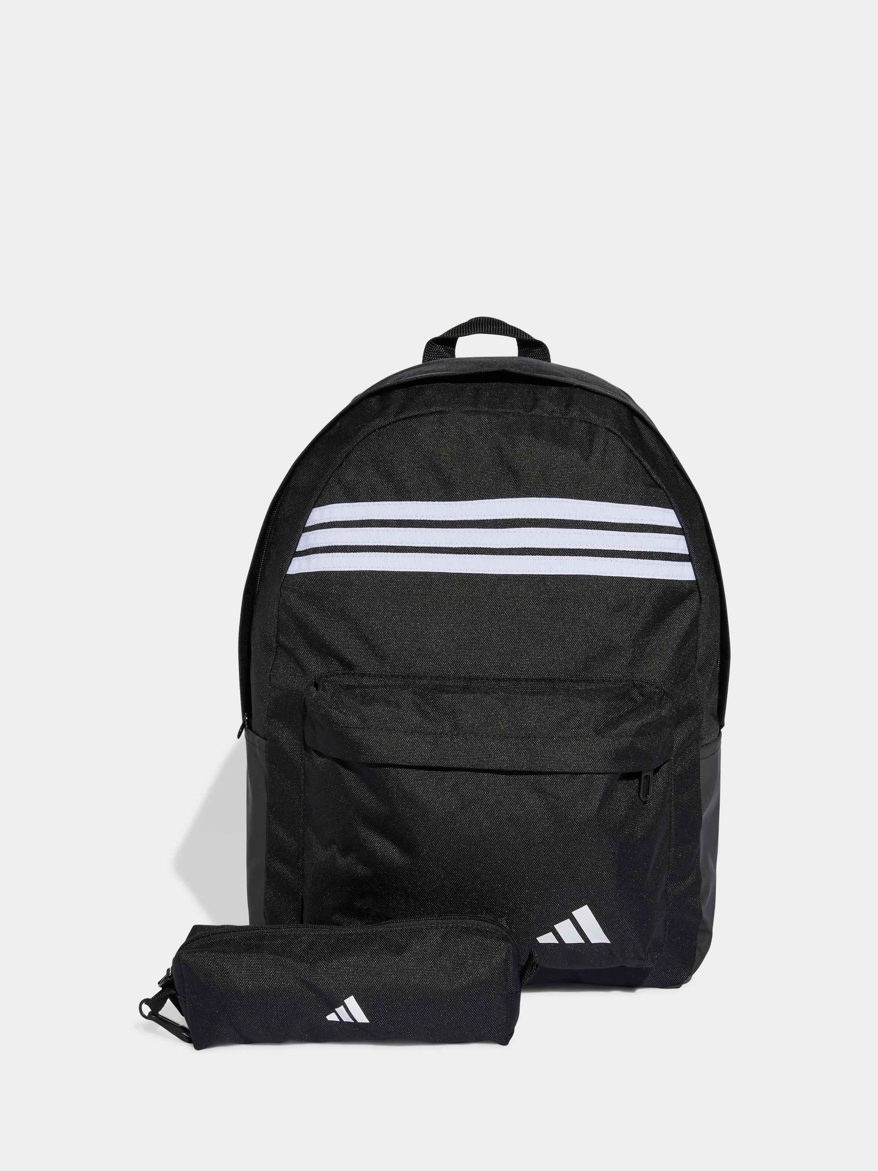 Adidas Homme Noir 3 Stripe Pencil Case & Backpack
