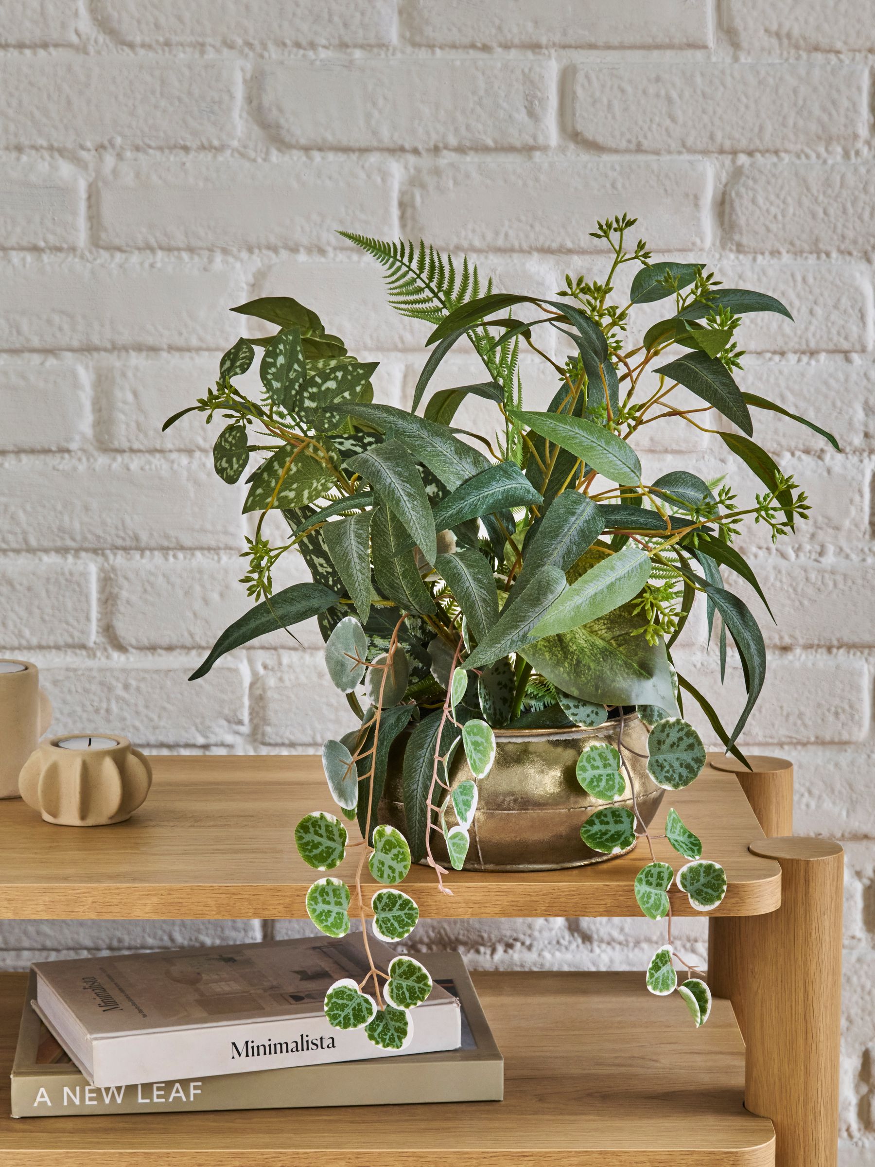 Next Green Artificial Plant In Metal Bowl