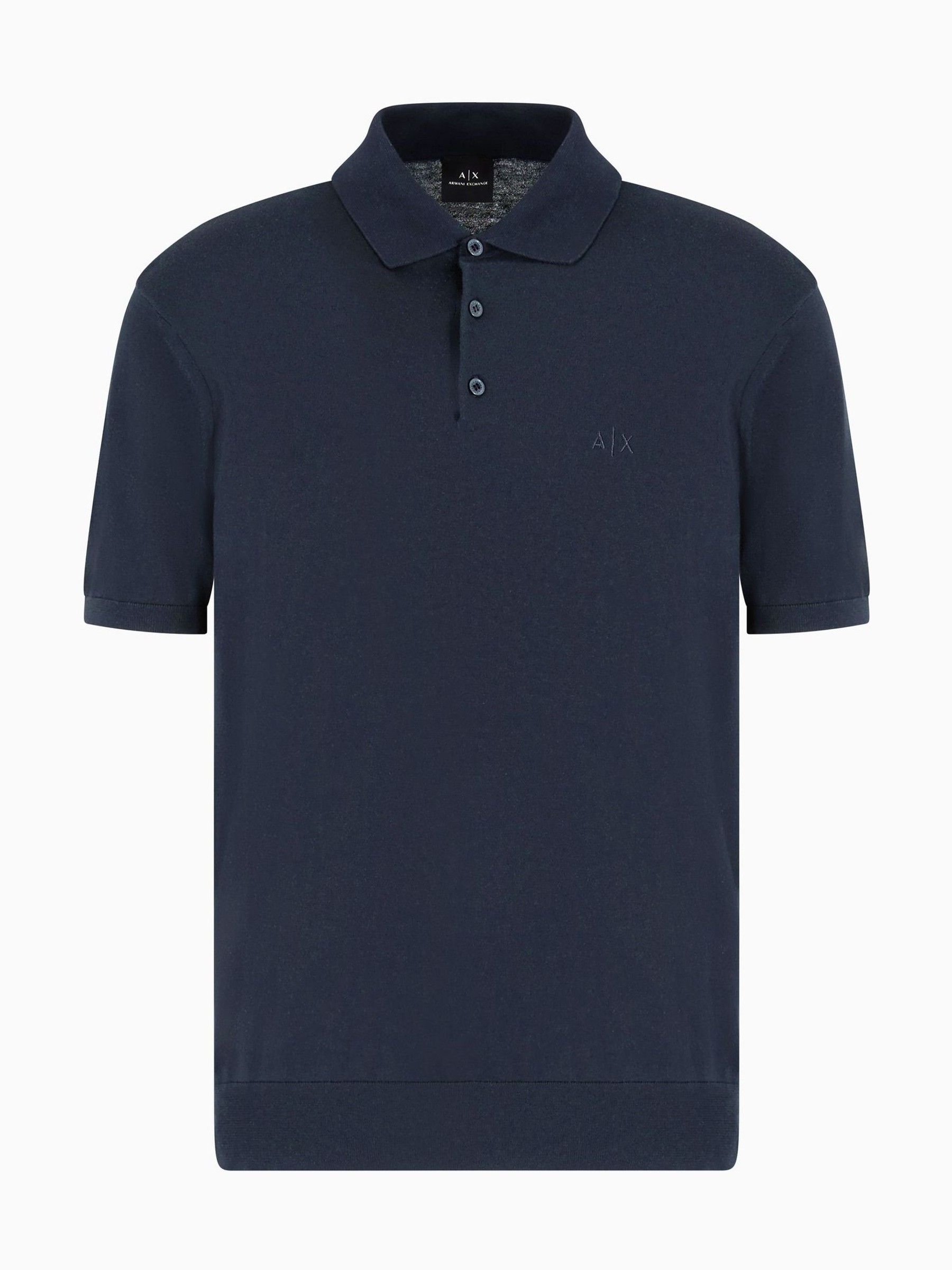 Armani Exchange Herr Blå Stickad Pikétröja Med Logotyp I Vanlig Passform