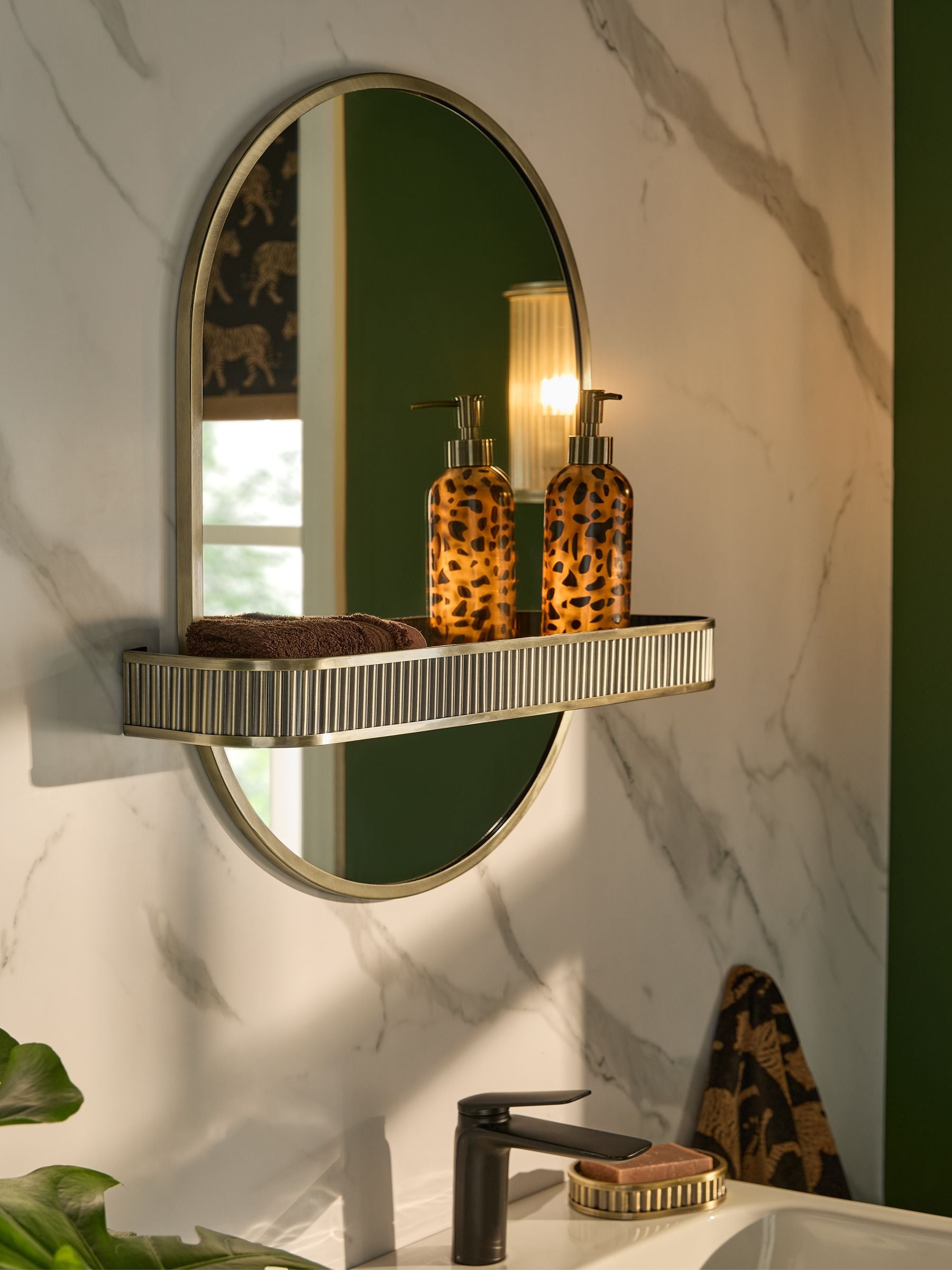 Next Gold Rib Shelf Bathroom Wall Mirror