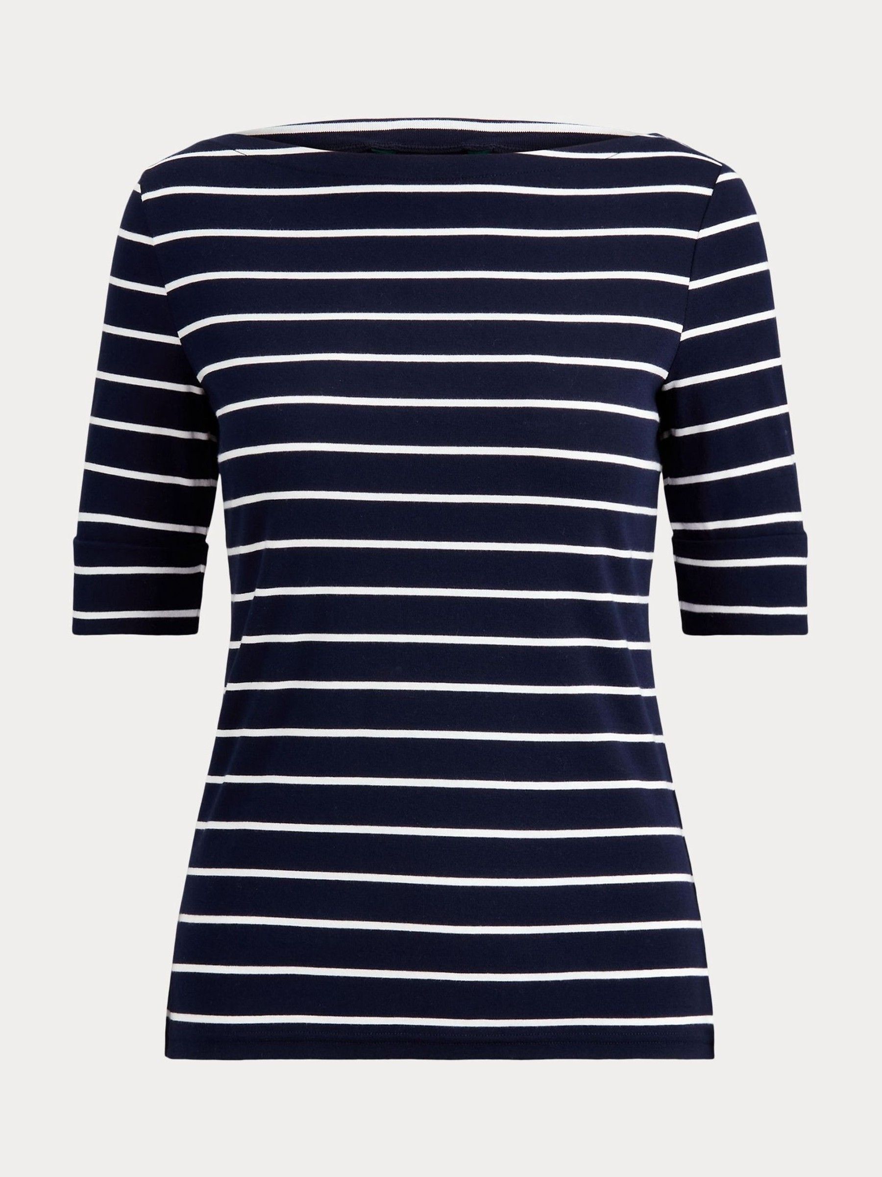 Lauren Ralph Lauren Lauren Navy/White Judy Stretch Cotton Boat Neck T-Shirt